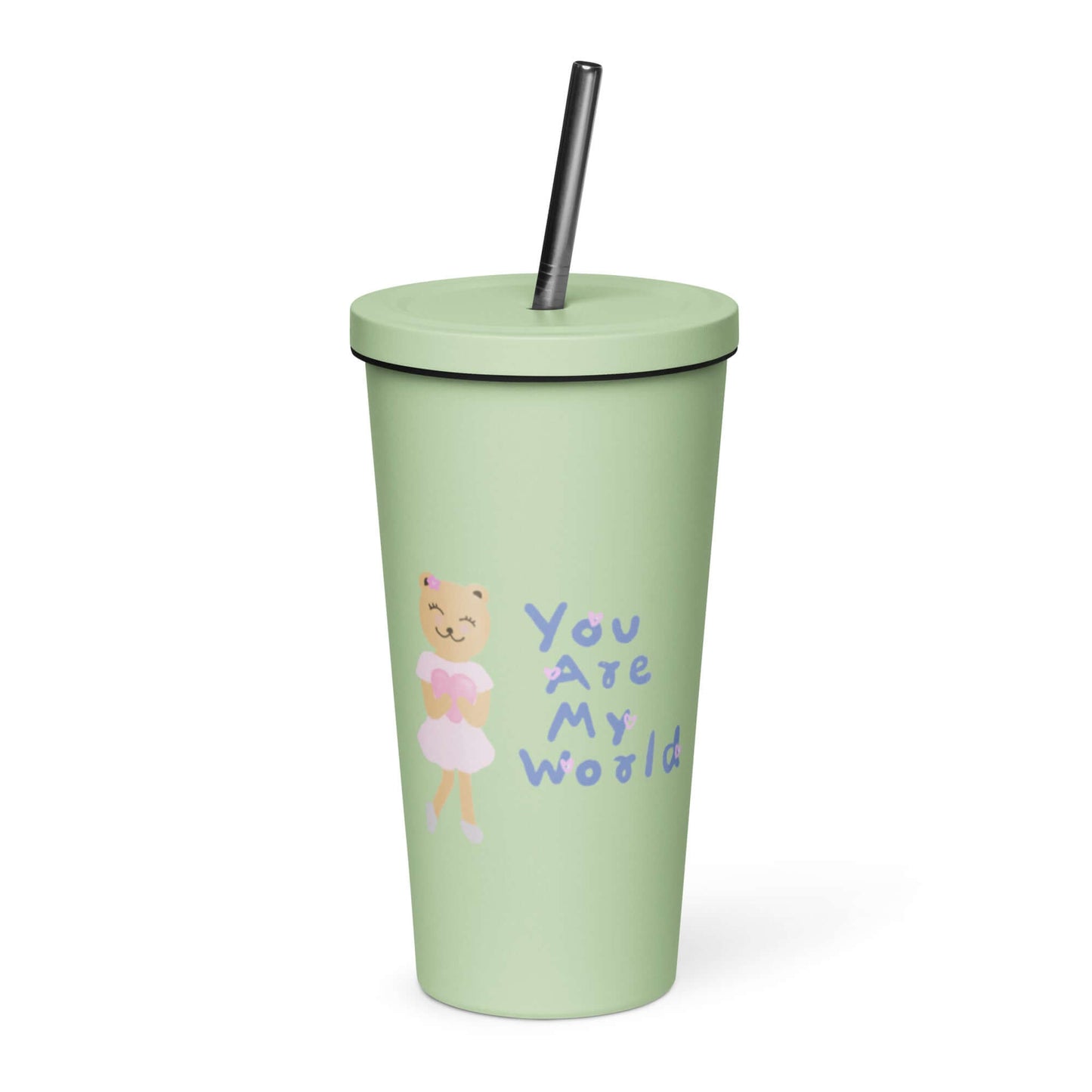 Insulated tumbler with a straw (You Are My World)