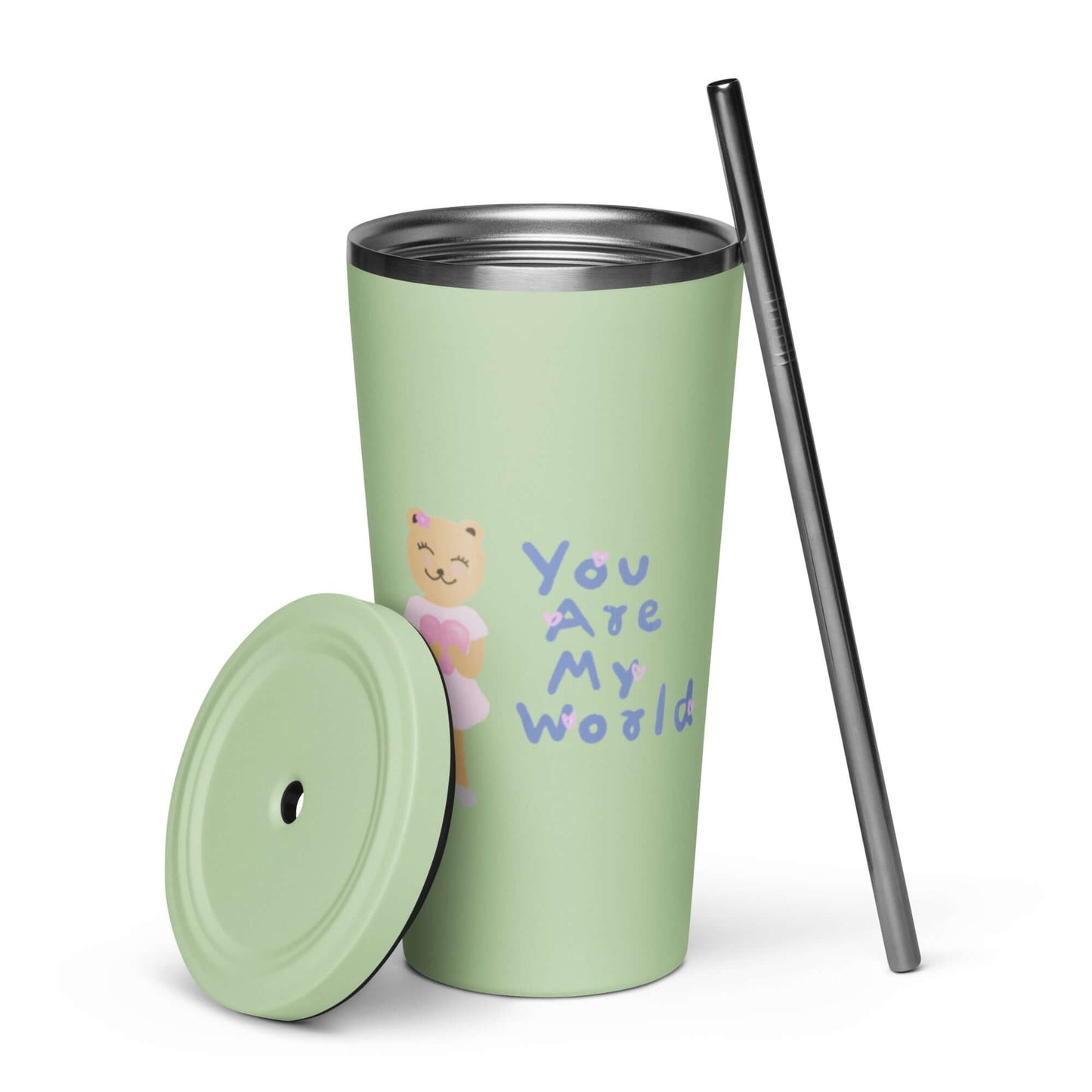 Insulated tumbler with a straw (You Are My World)