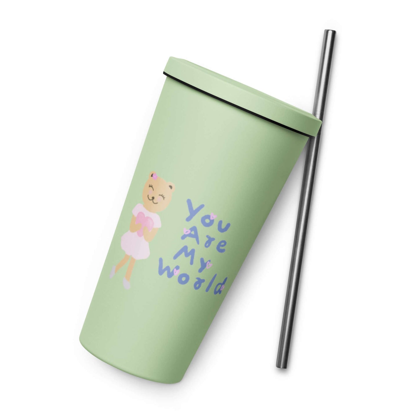 Insulated tumbler with a straw (You Are My World)