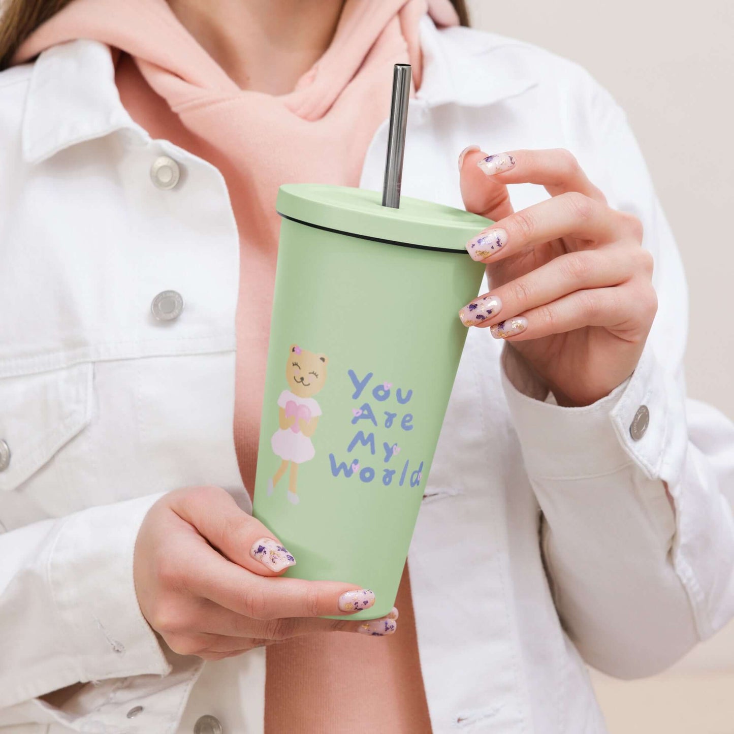 Insulated tumbler with a straw (You Are My World)