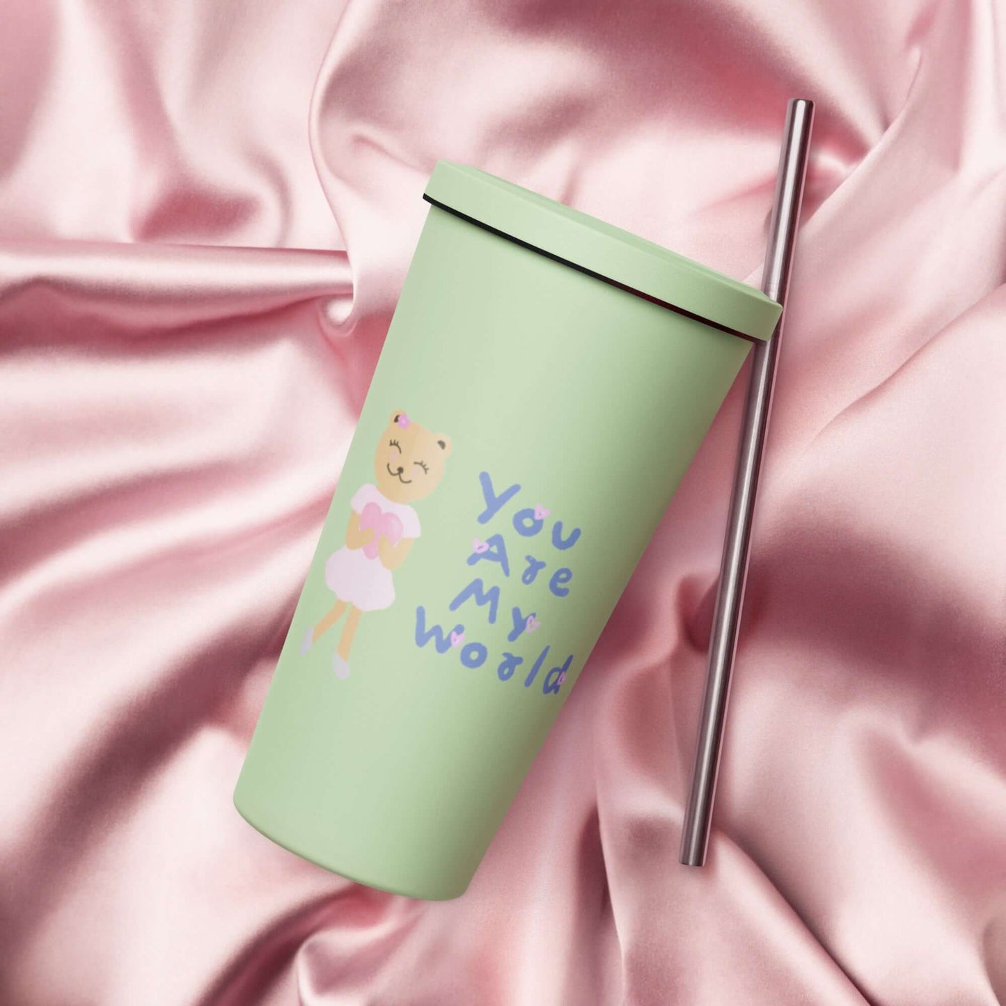 Insulated tumbler with a straw (You Are My World)