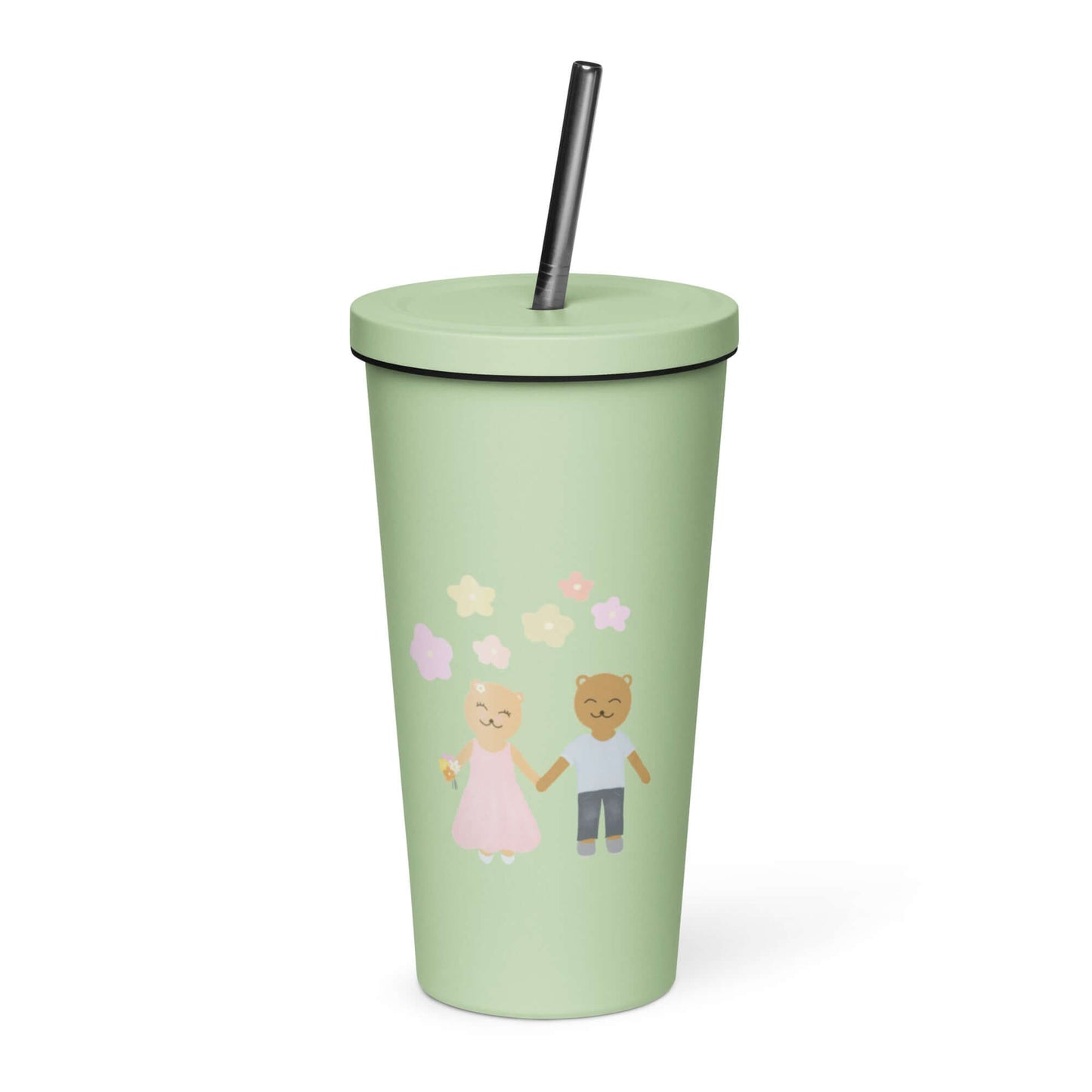 Insulated tumbler with a straw