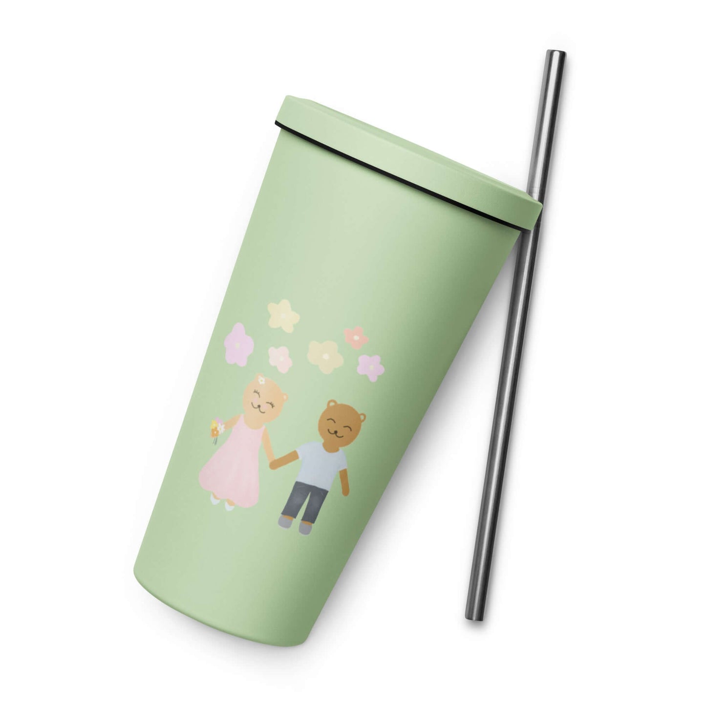 Insulated tumbler with a straw