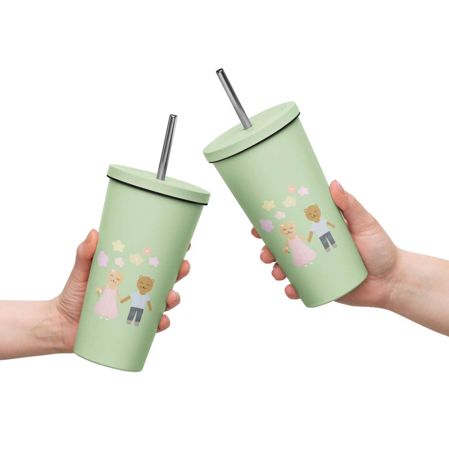 Insulated tumbler with a straw