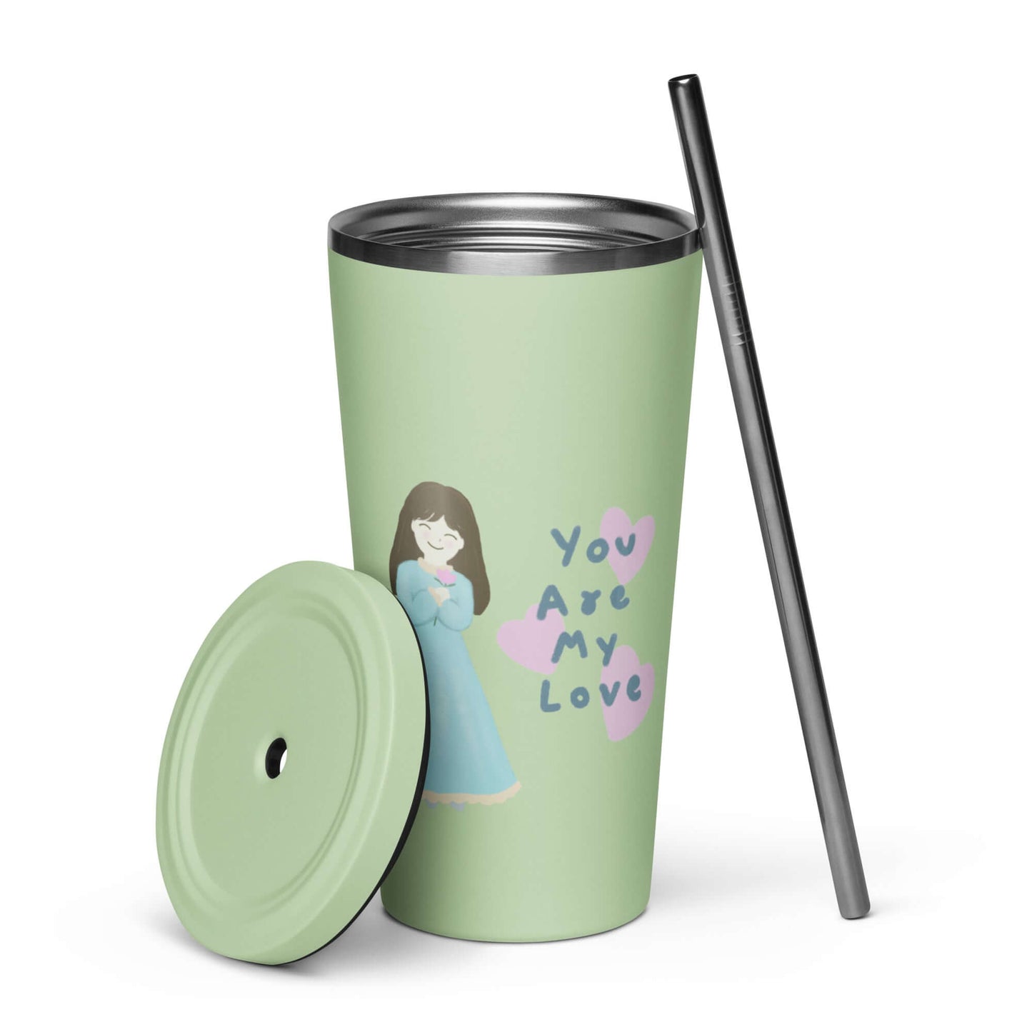 Insulated tumbler with a straw (You Are My Love)