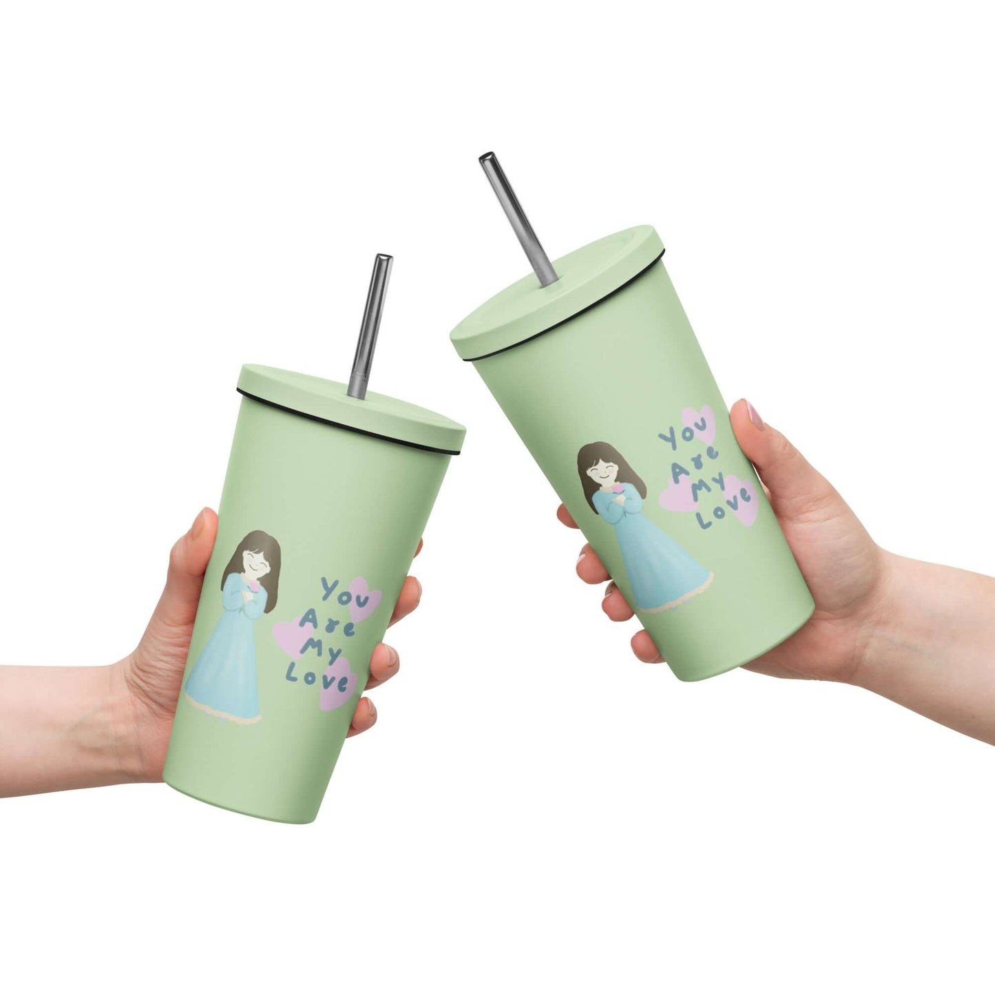 Insulated tumbler with a straw (You Are My Love)