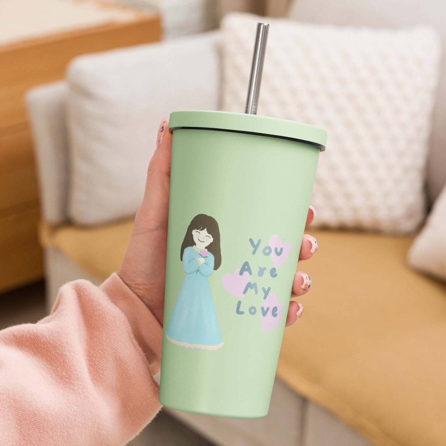 Insulated tumbler with a straw (You Are My Love)