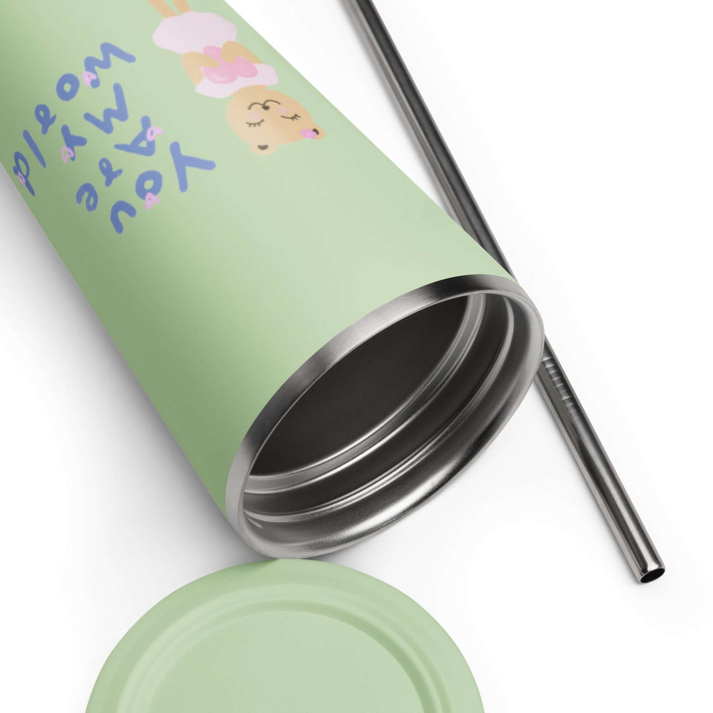 Insulated tumbler with a straw (You Are My World)