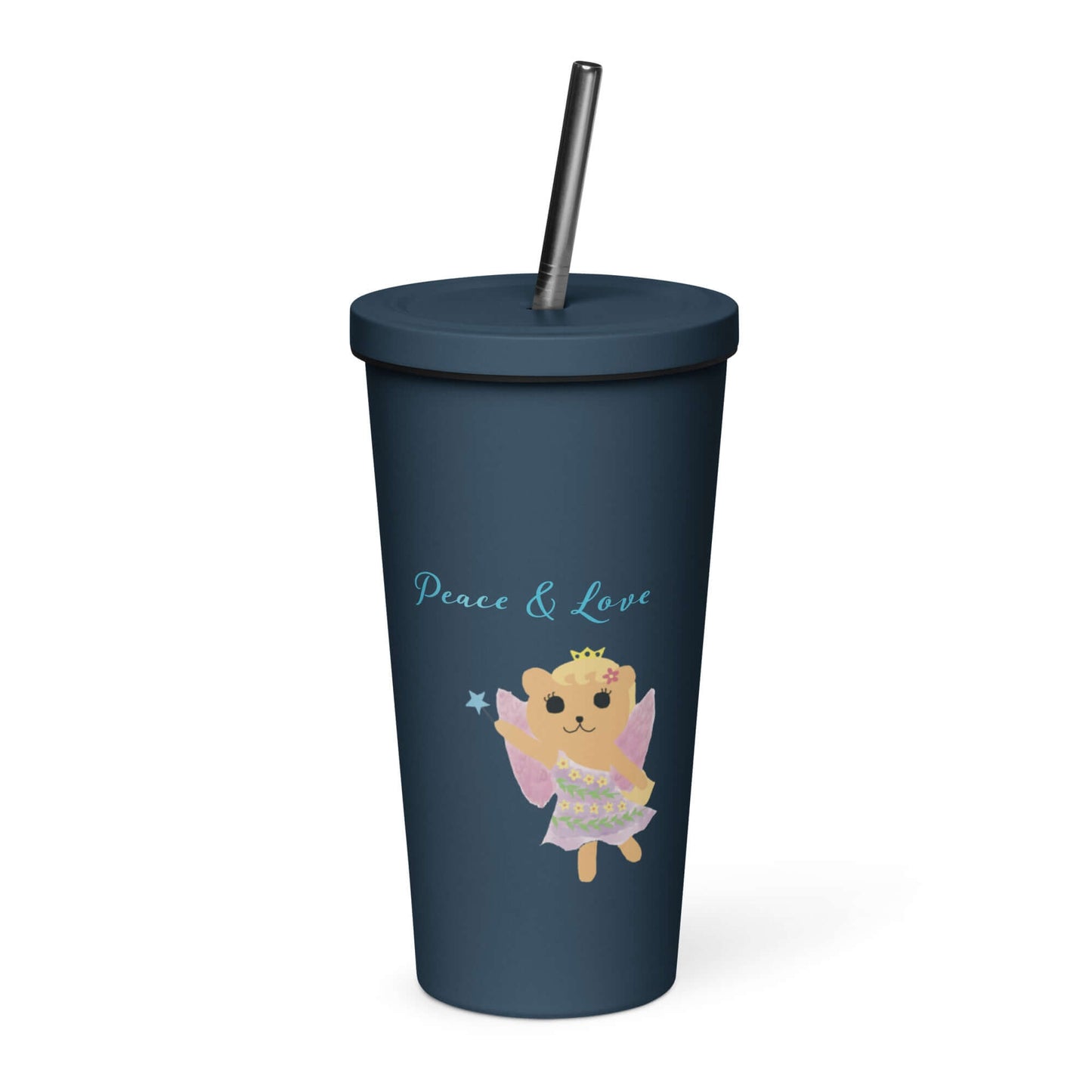 Insulated tumbler with a straw (Peace & Love)