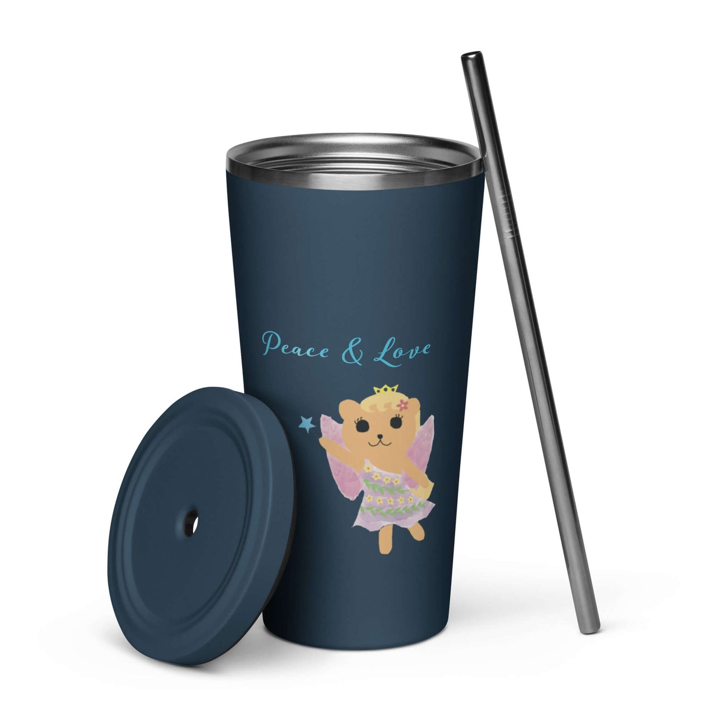 Insulated tumbler with a straw (Peace & Love)