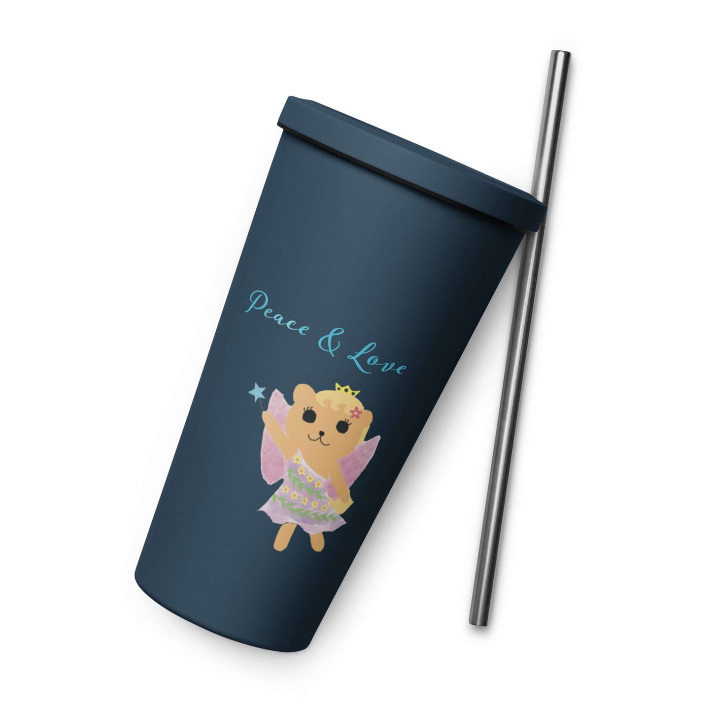 Insulated tumbler with a straw (Peace & Love)