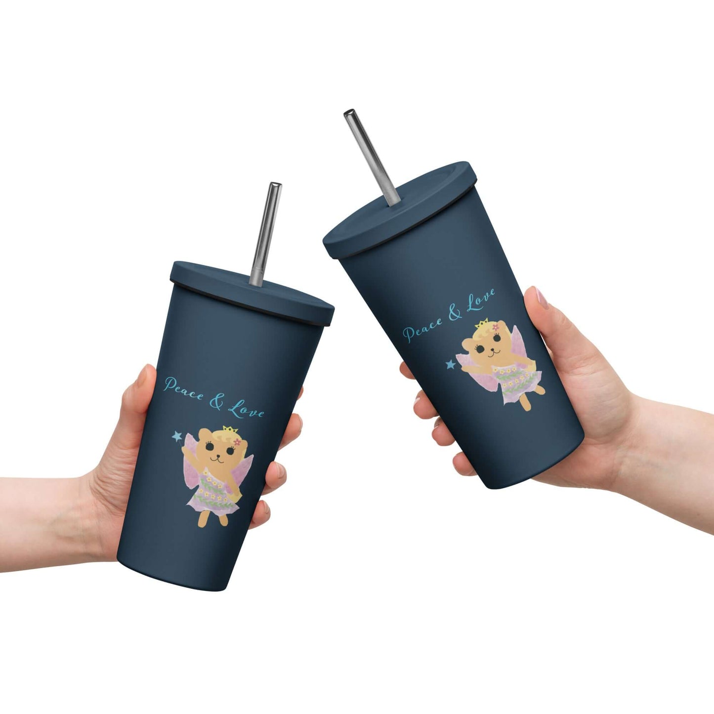 Insulated tumbler with a straw (Peace & Love)