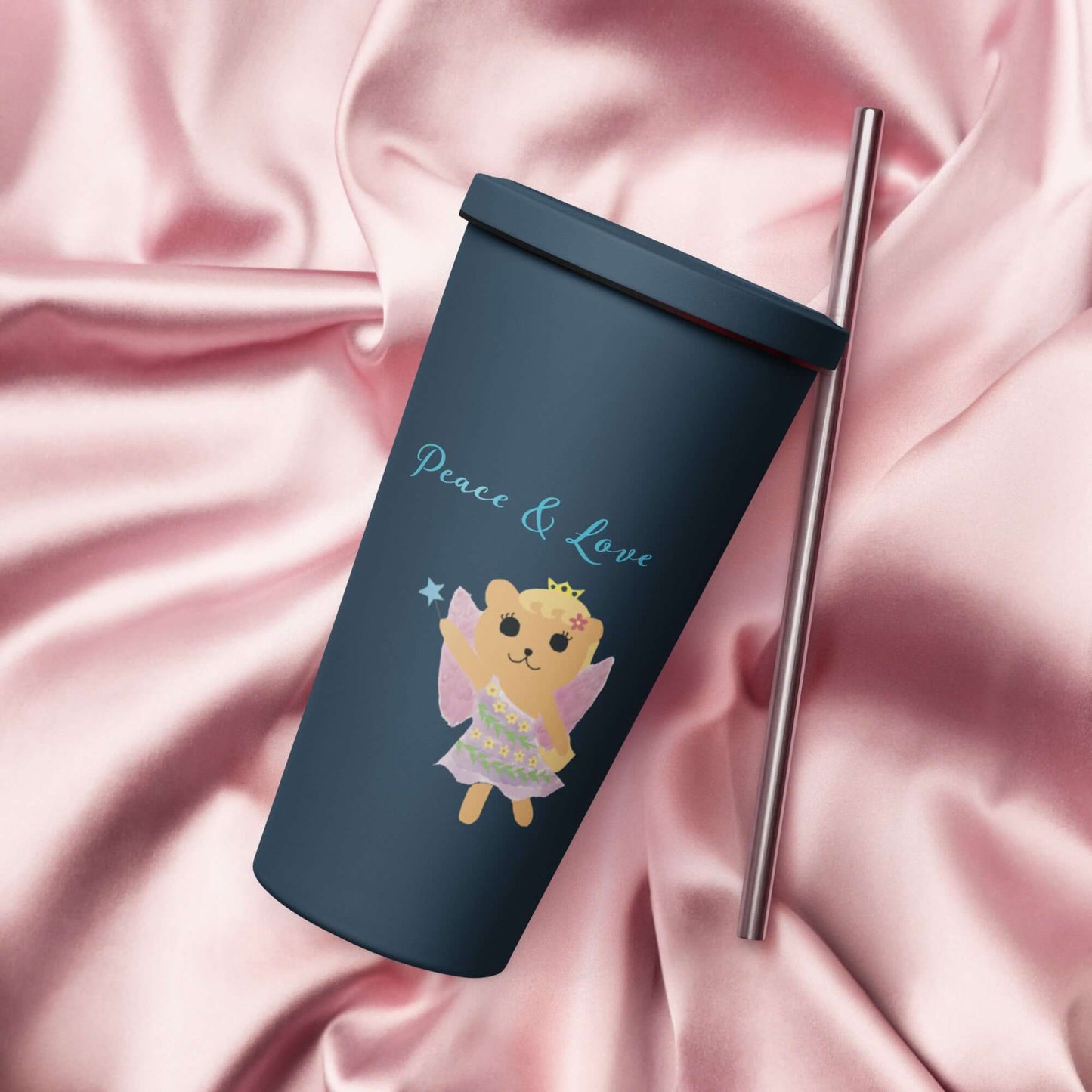 Insulated tumbler with a straw (Peace & Love)