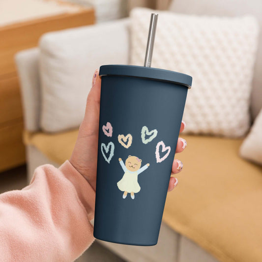 Insulated tumbler with a straw