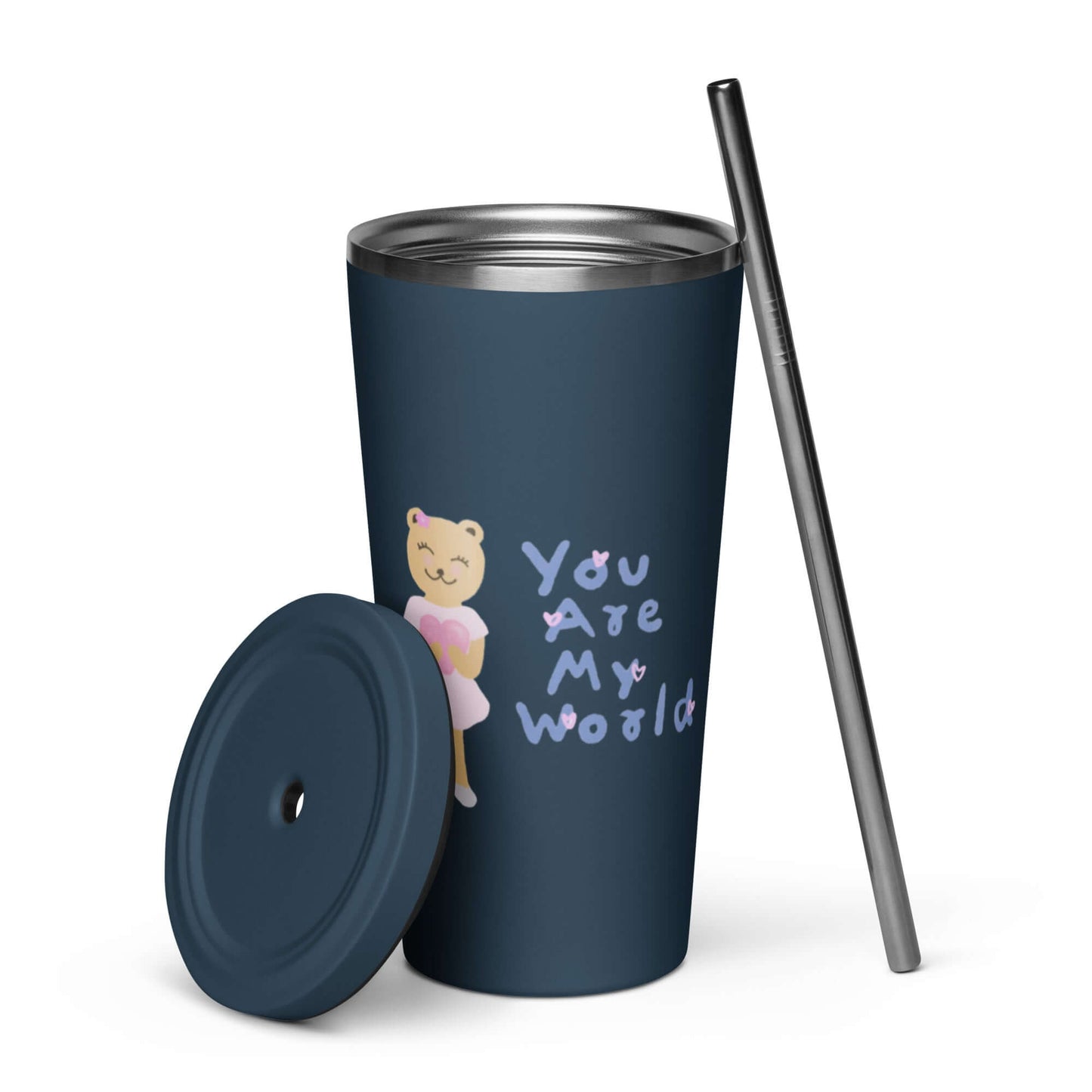 Insulated tumbler with a straw (You Are My World)