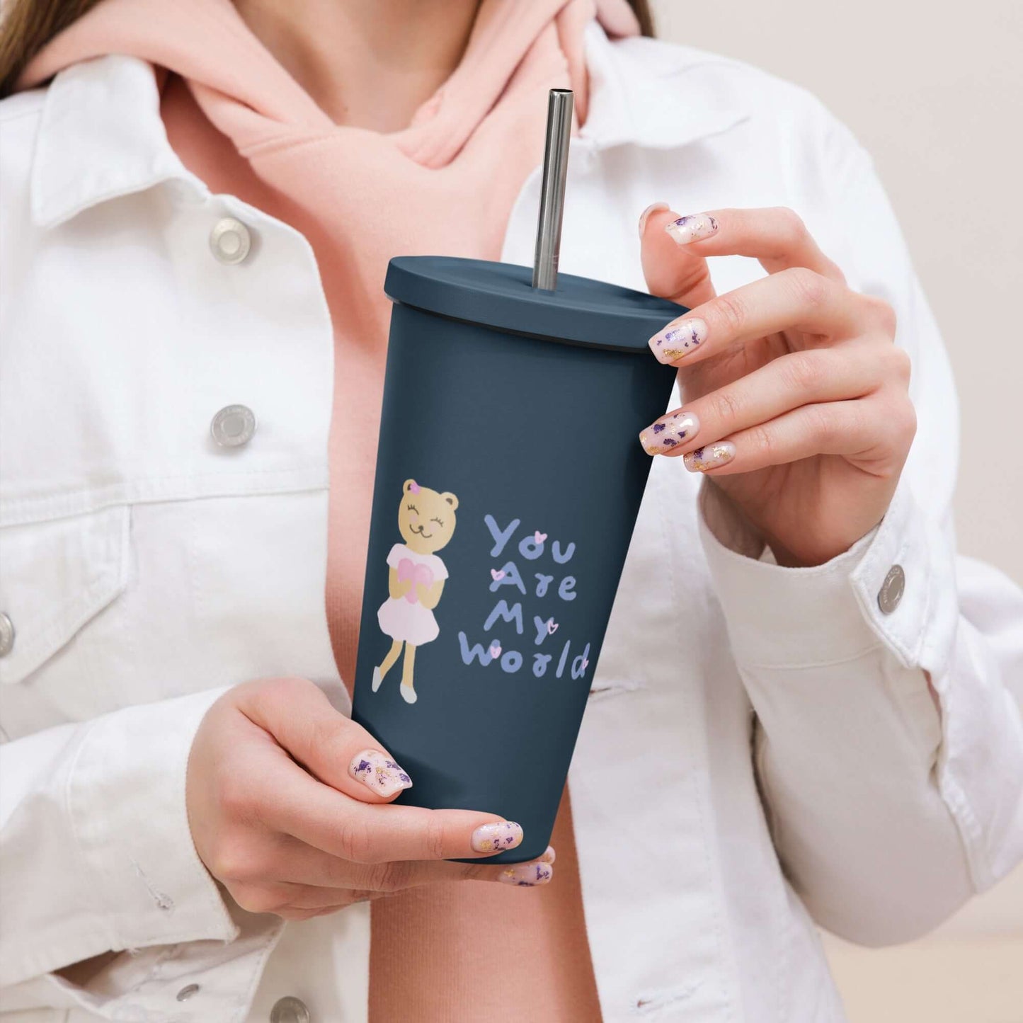 Insulated tumbler with a straw (You Are My World)