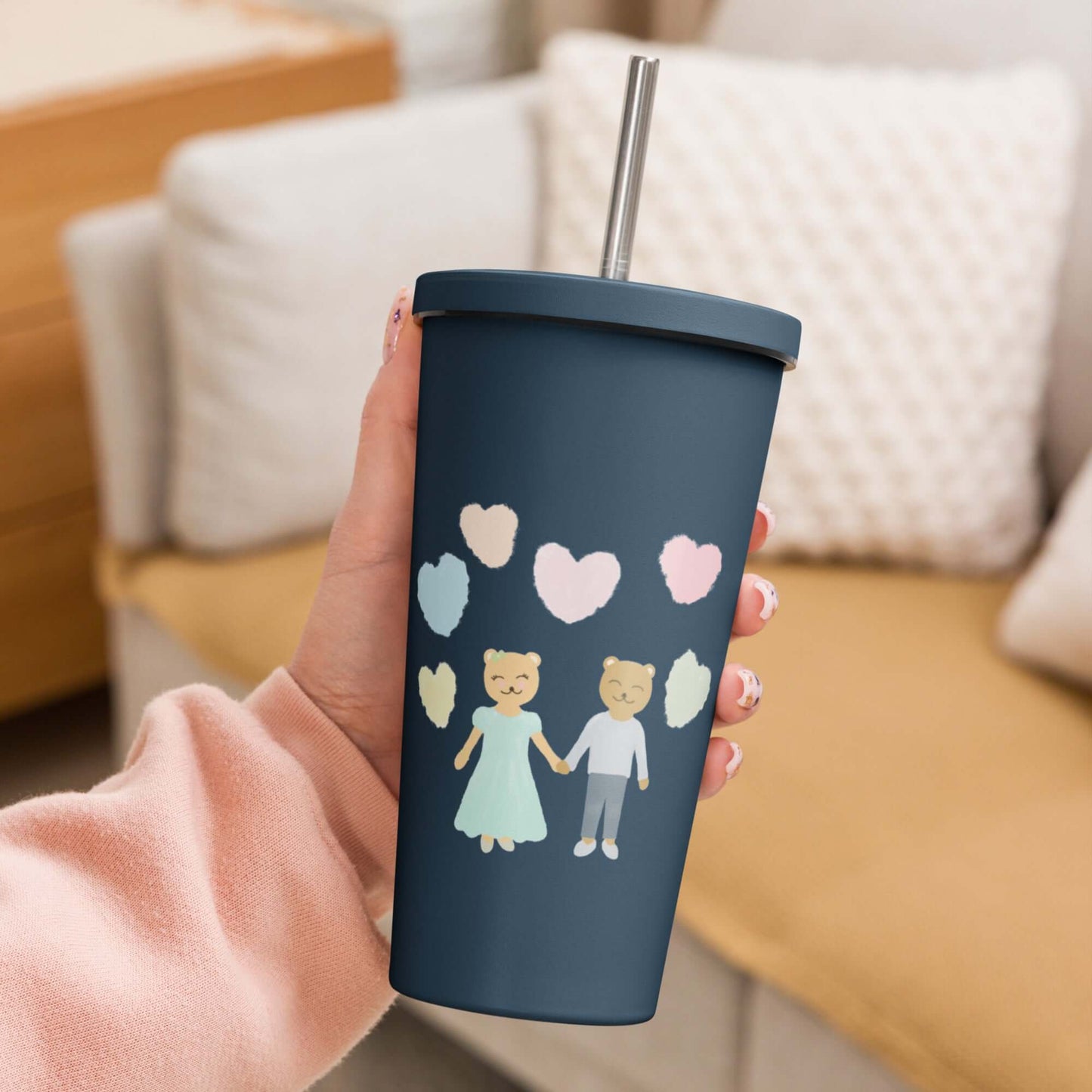 Insulated tumbler with a straw