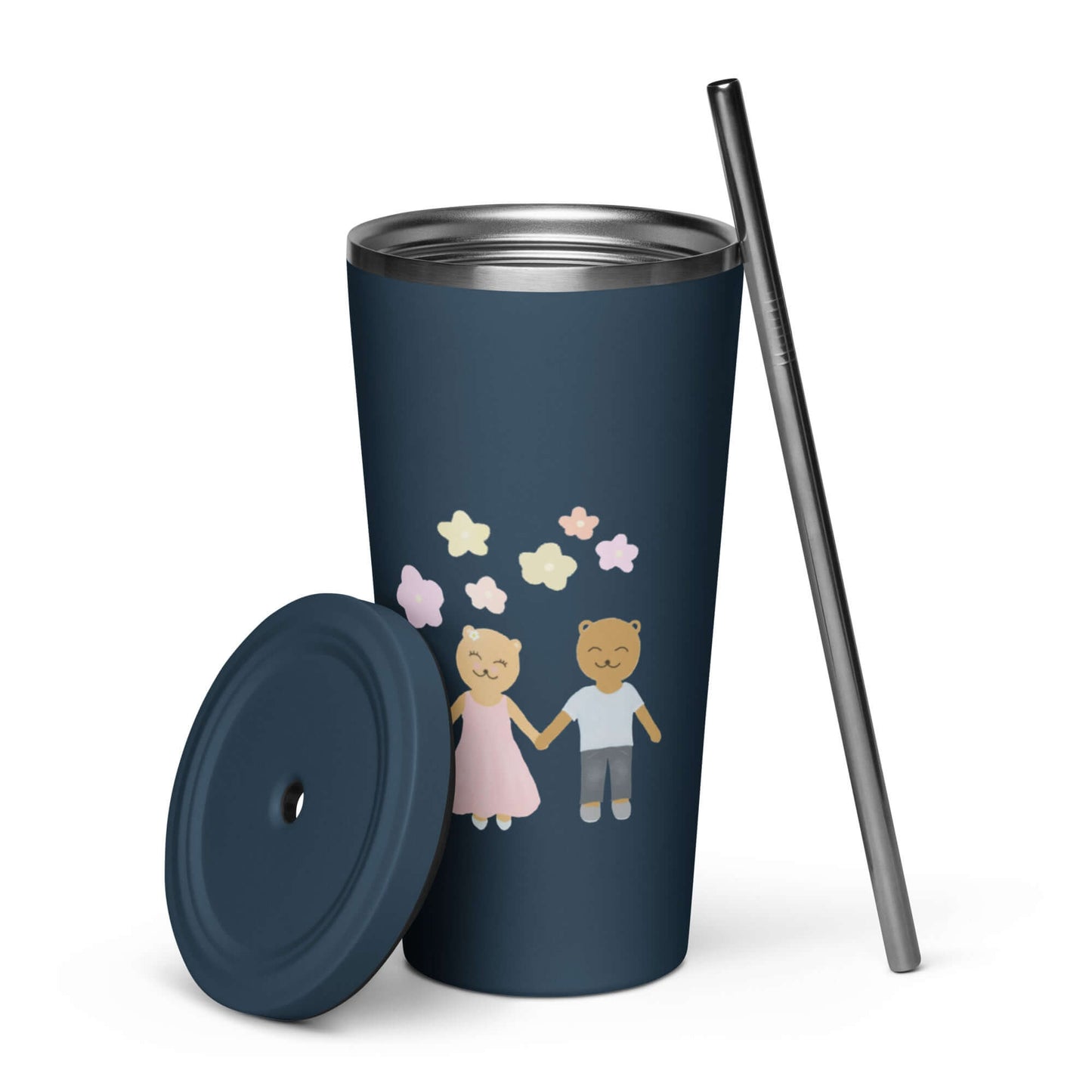 Insulated tumbler with a straw