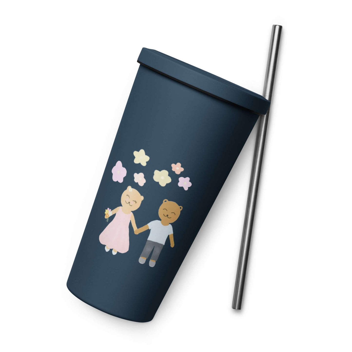 Insulated tumbler with a straw