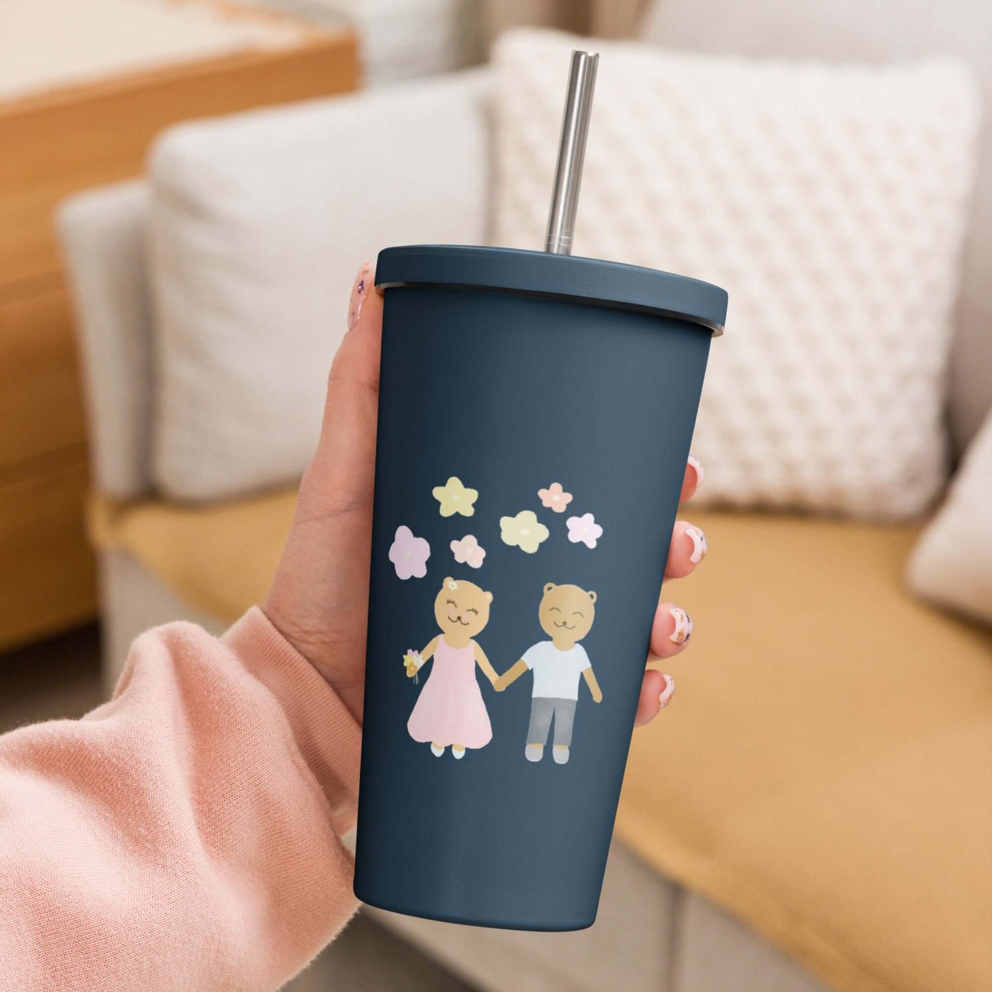 Insulated tumbler with a straw