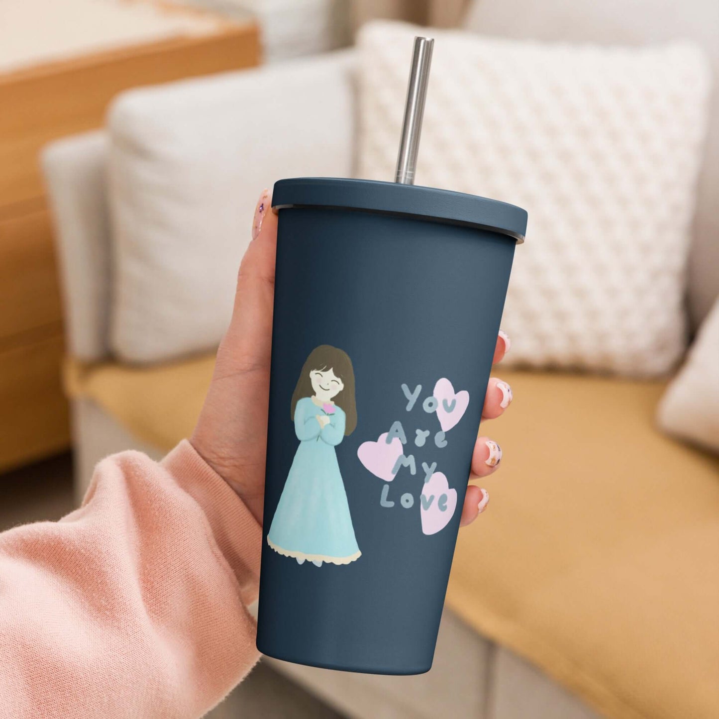 Insulated tumbler with a straw (You Are My Love)