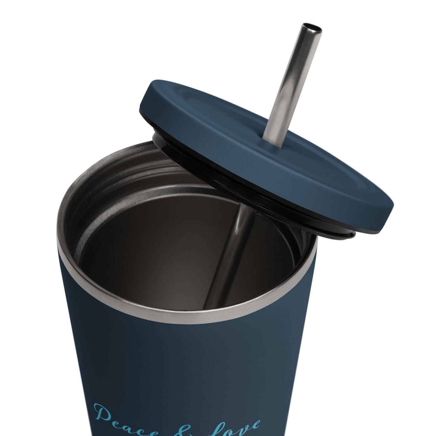 Insulated tumbler with a straw (Peace & Love)