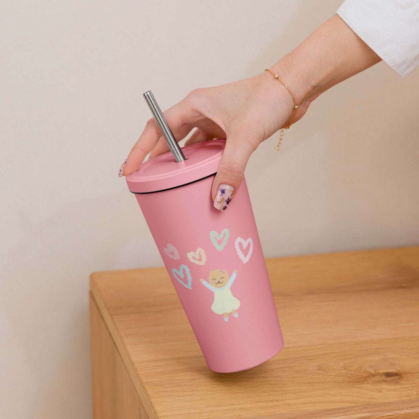 Insulated tumbler with a straw