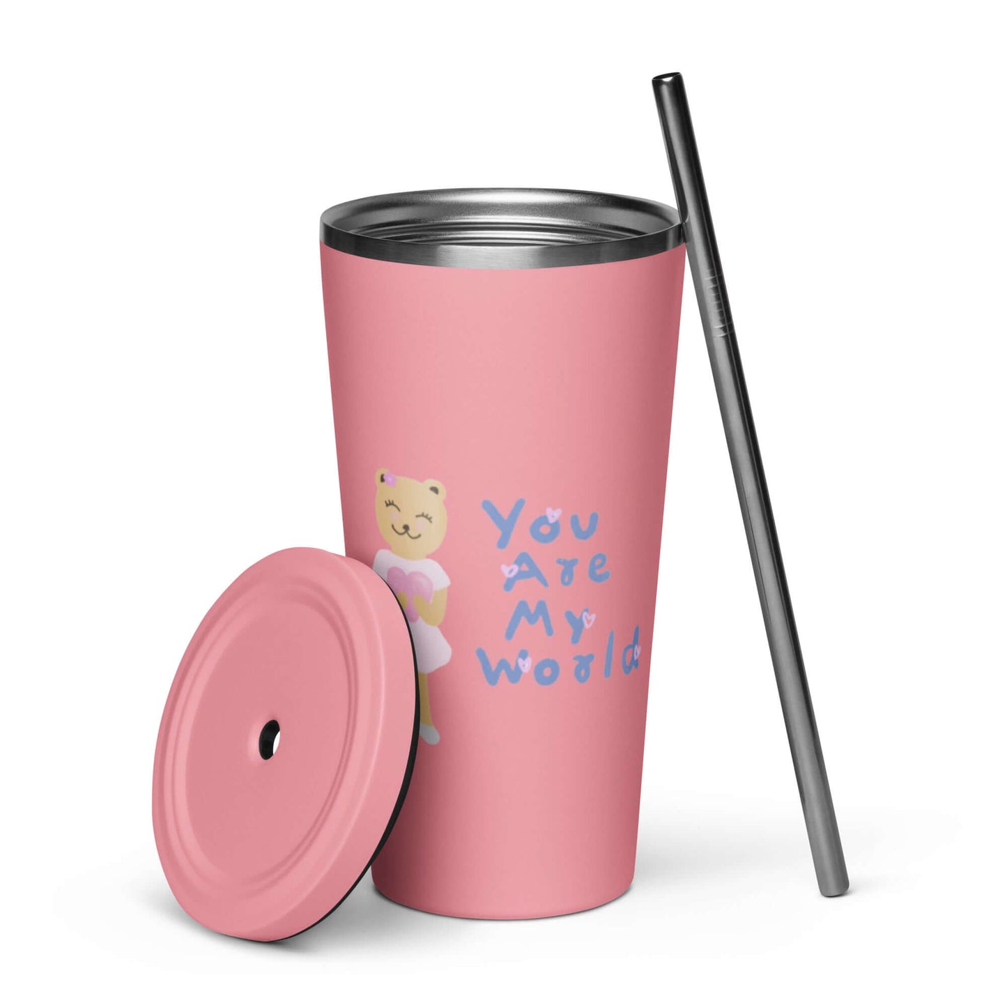 Insulated tumbler with a straw (You Are My World)