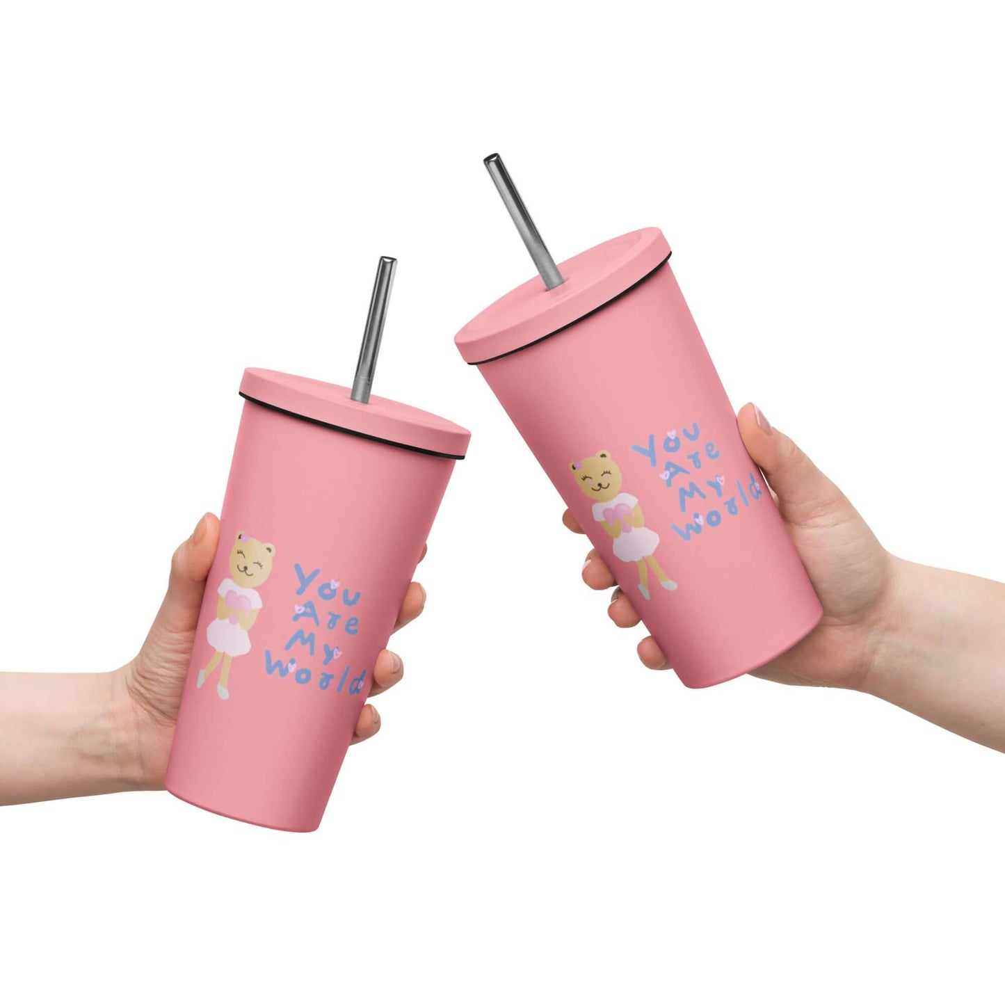 Insulated tumbler with a straw (You Are My World)