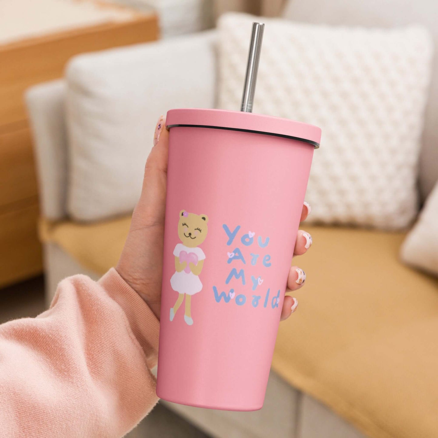 Insulated tumbler with a straw (You Are My World)