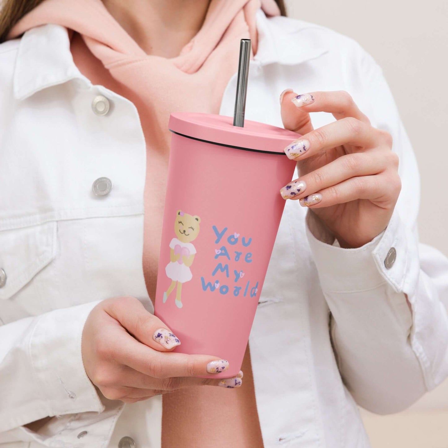 Insulated tumbler with a straw (You Are My World)