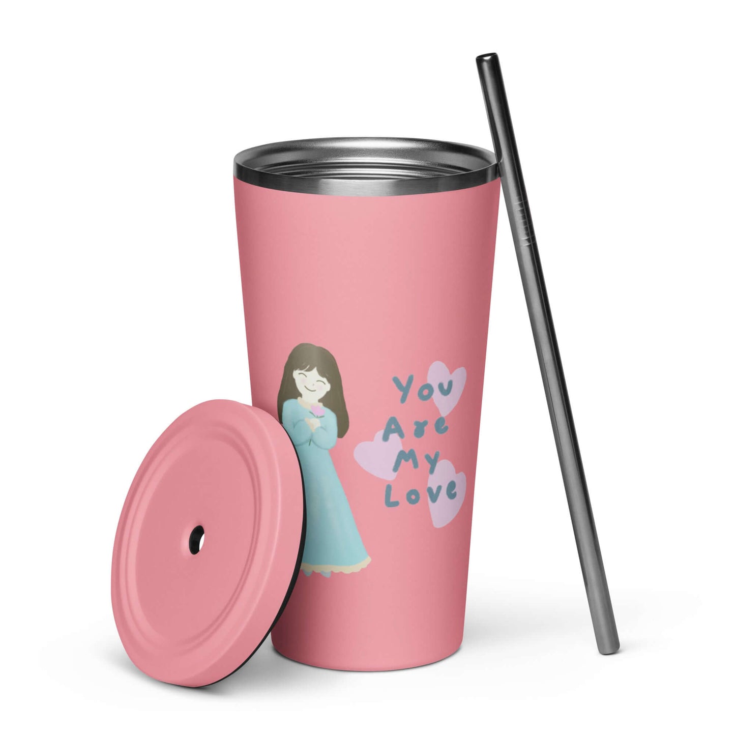 Insulated tumbler with a straw (You Are My Love)