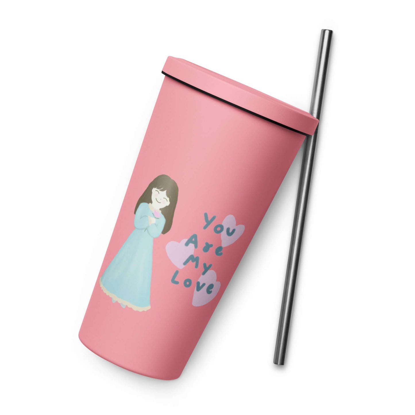 Insulated tumbler with a straw (You Are My Love)