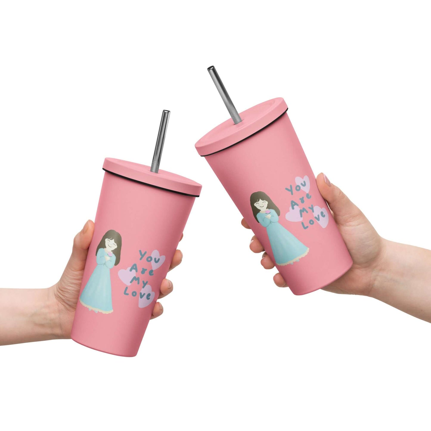 Insulated tumbler with a straw (You Are My Love)