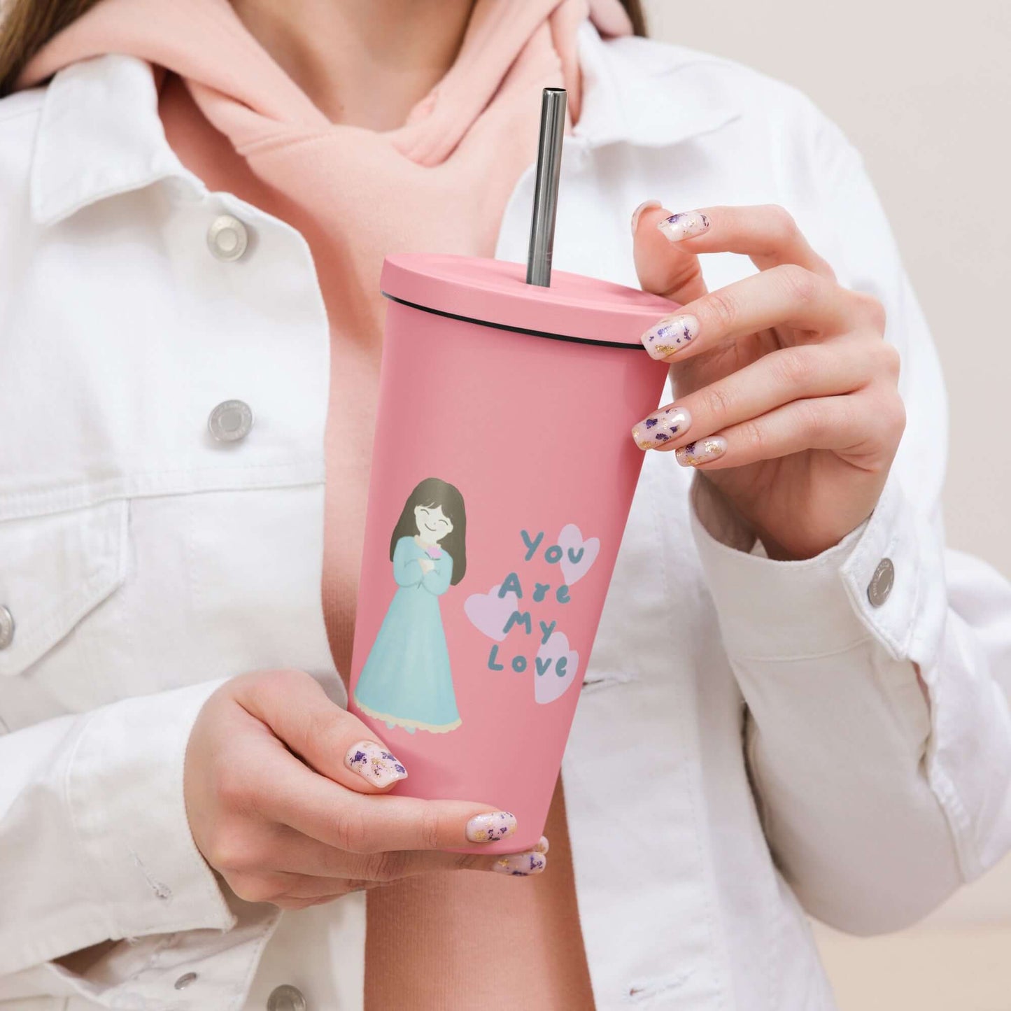 Insulated tumbler with a straw (You Are My Love)