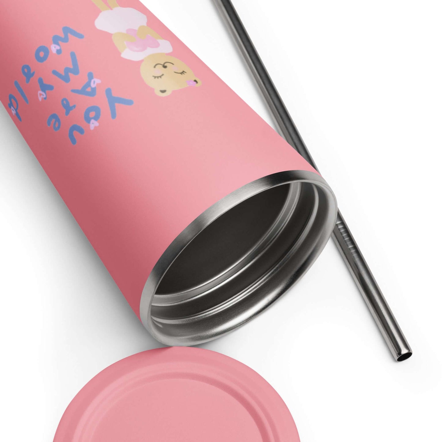 Insulated tumbler with a straw (You Are My World)