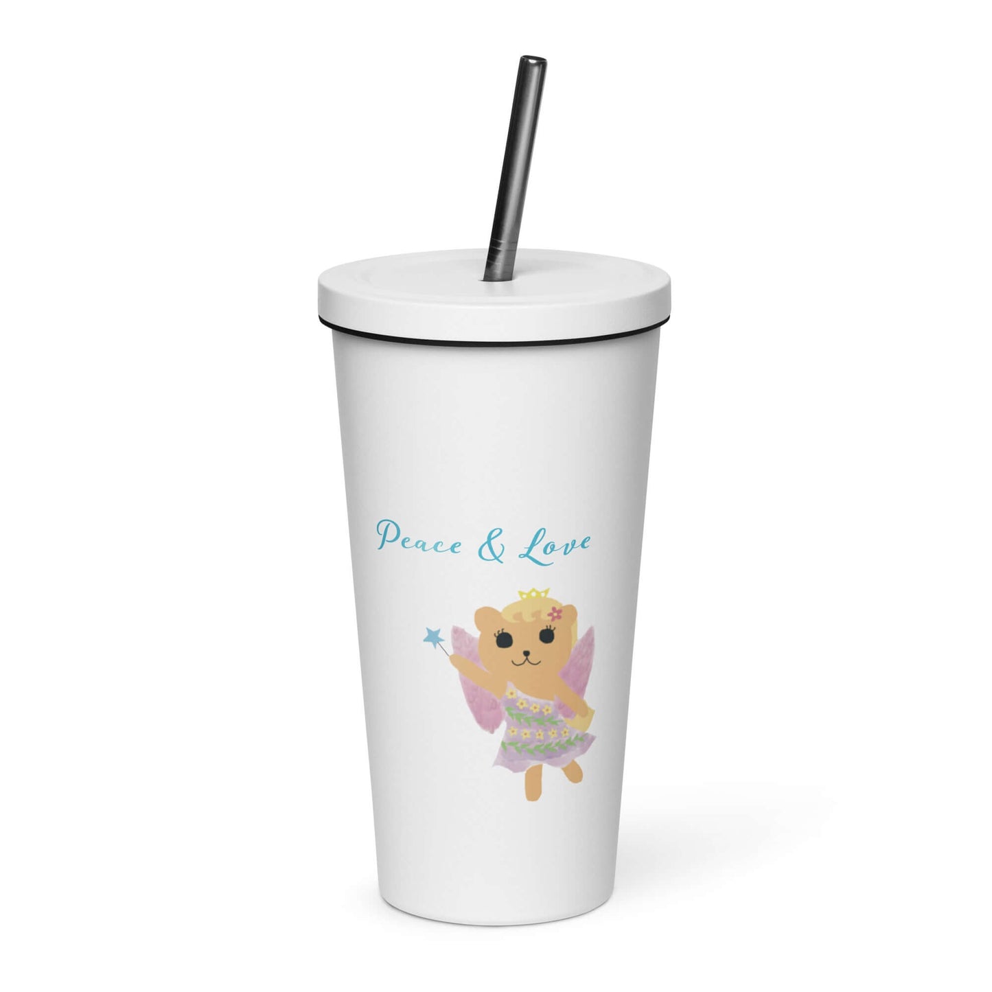 Insulated tumbler with a straw (Peace & Love)