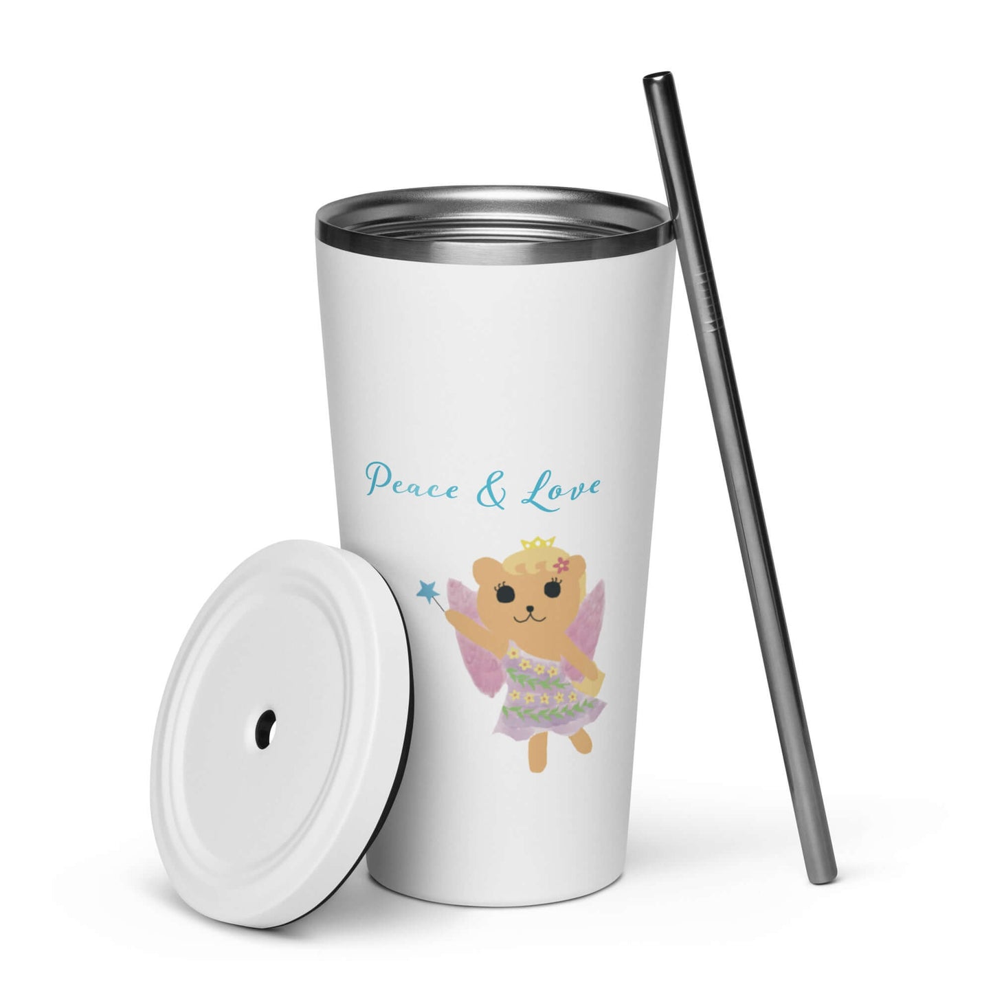 Insulated tumbler with a straw (Peace & Love)