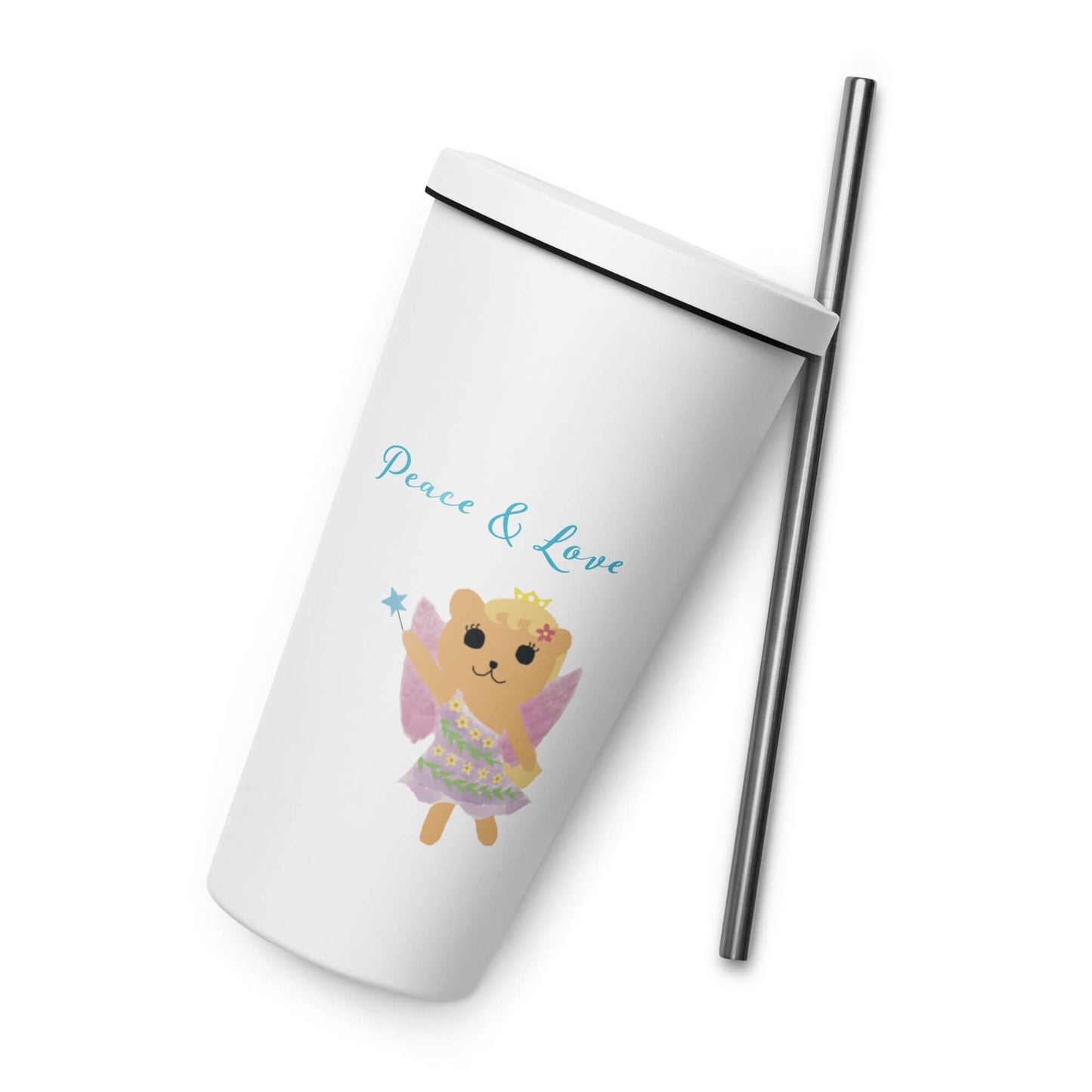 Insulated tumbler with a straw (Peace & Love)