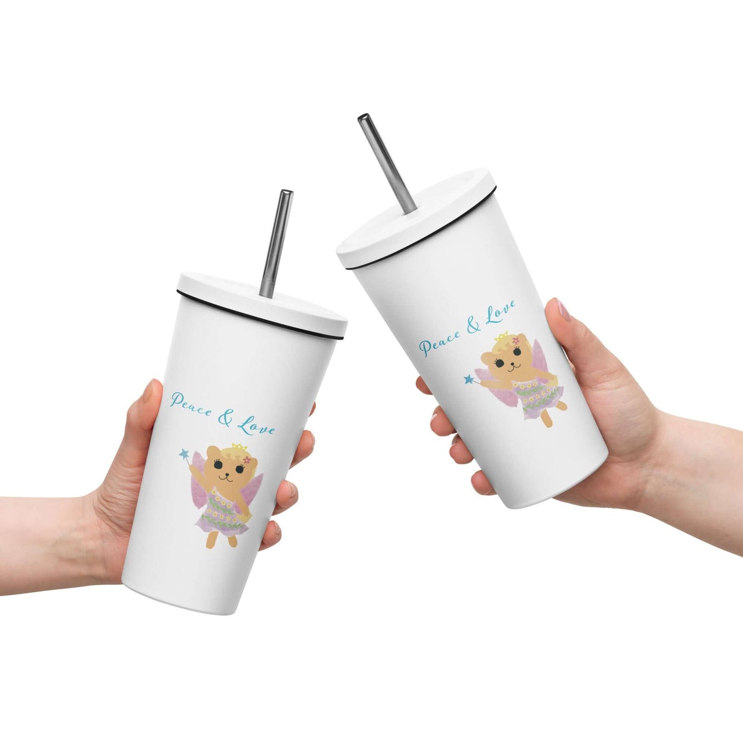 Insulated tumbler with a straw (Peace & Love)