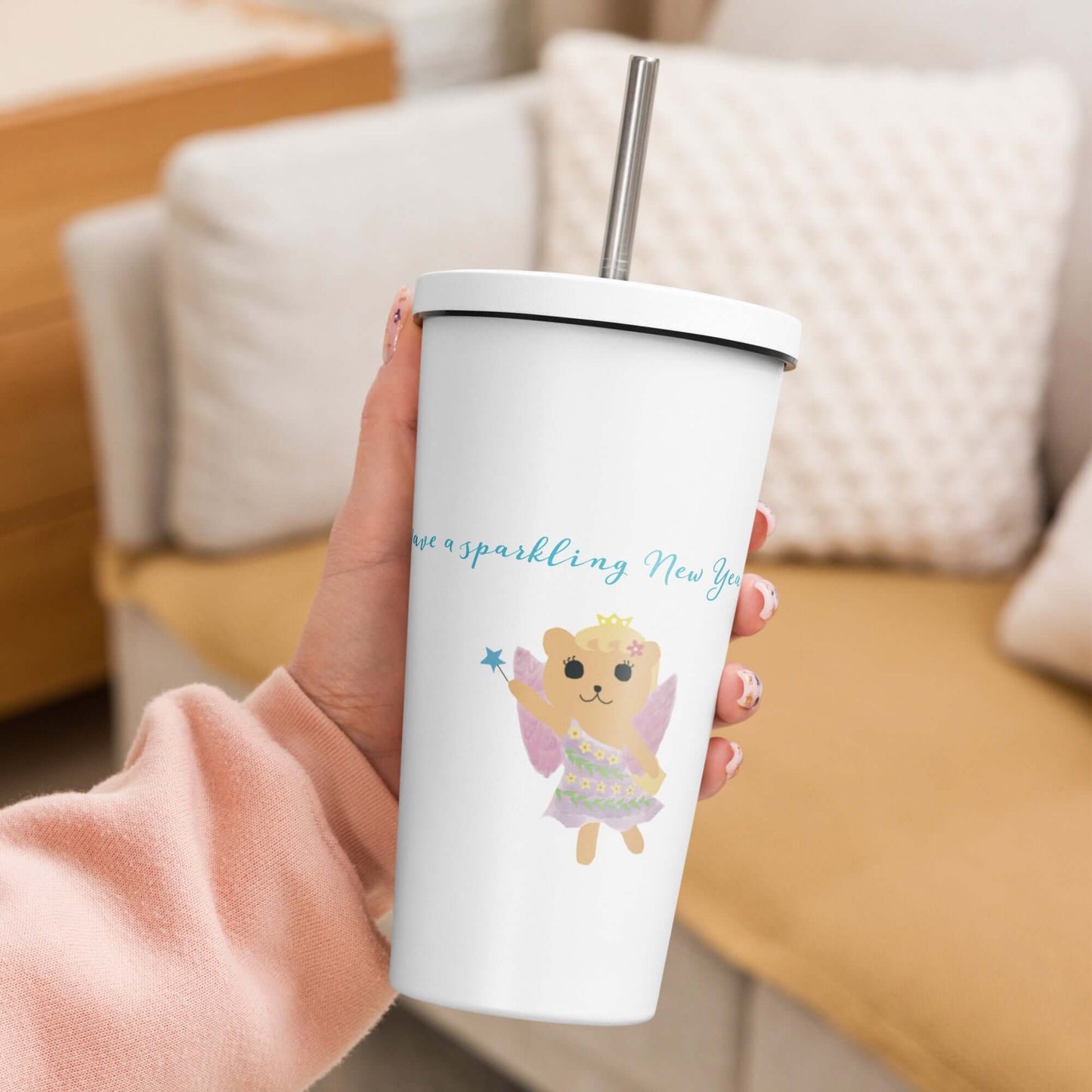 Insulated tumbler with a straw (Have a sparkling New Year!)