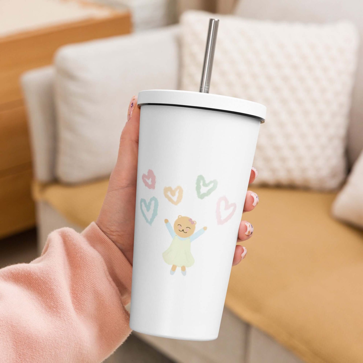 Insulated tumbler with a straw