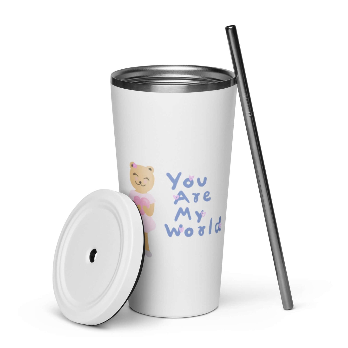 Insulated tumbler with a straw (You Are My World)