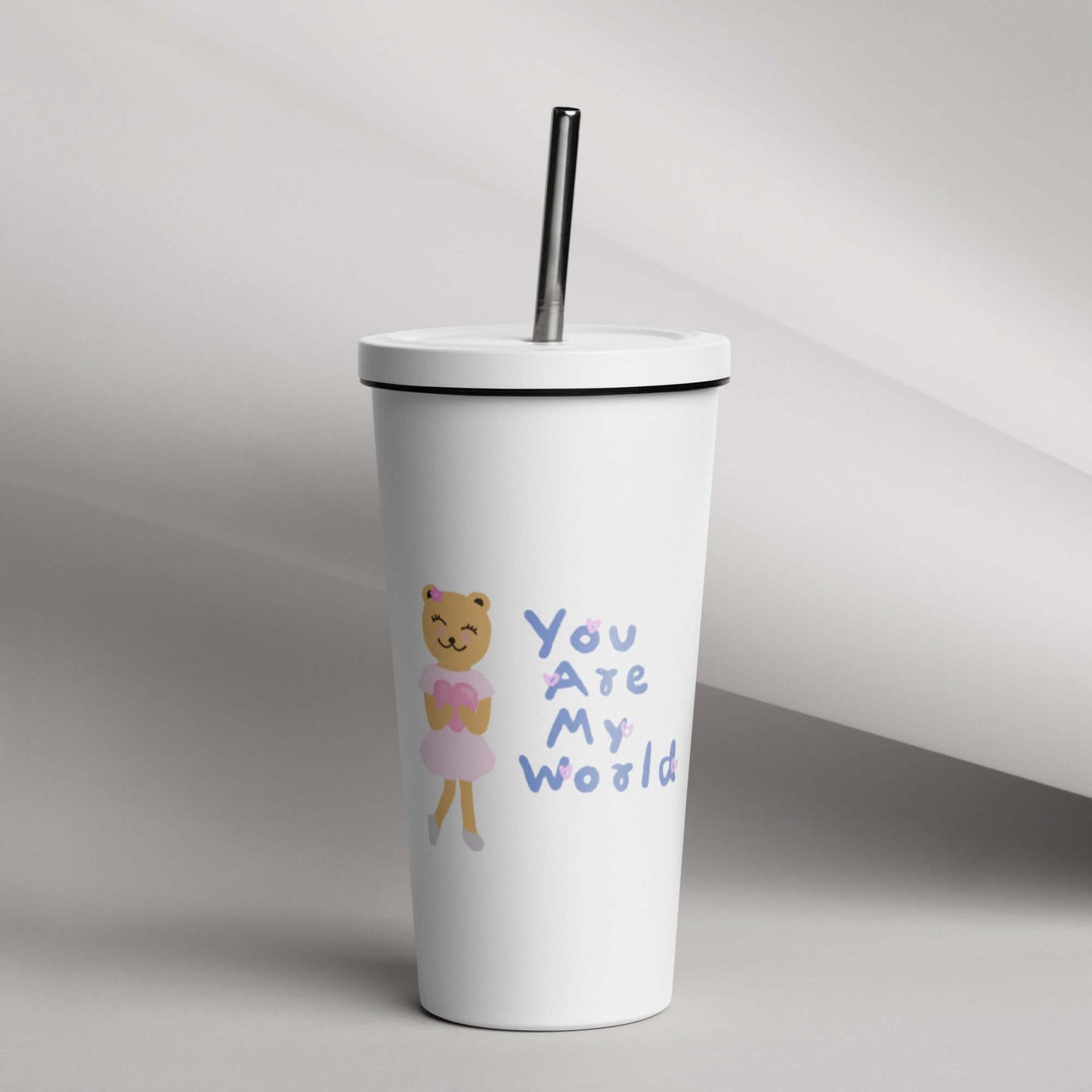 Insulated tumbler with a straw (You Are My World)