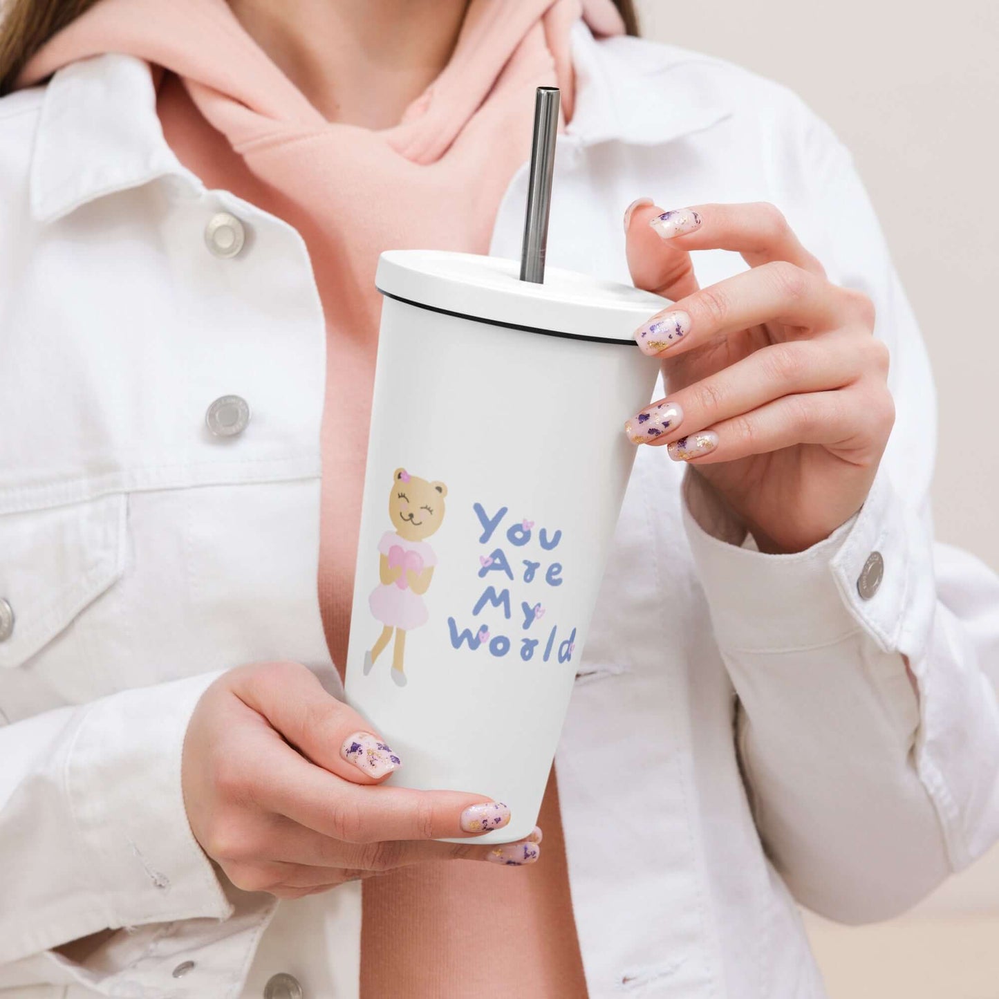 Insulated tumbler with a straw (You Are My World)