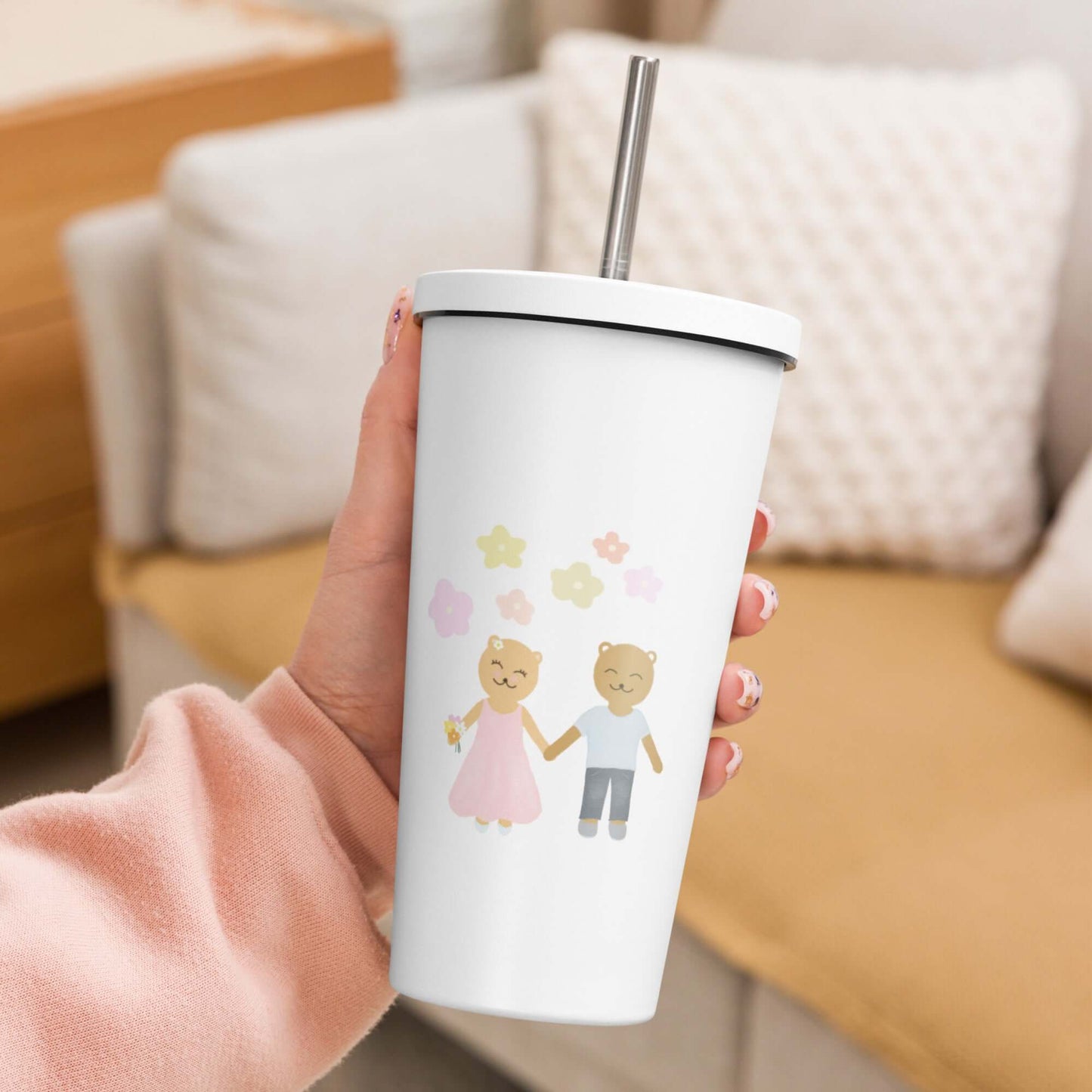 Insulated tumbler with a straw