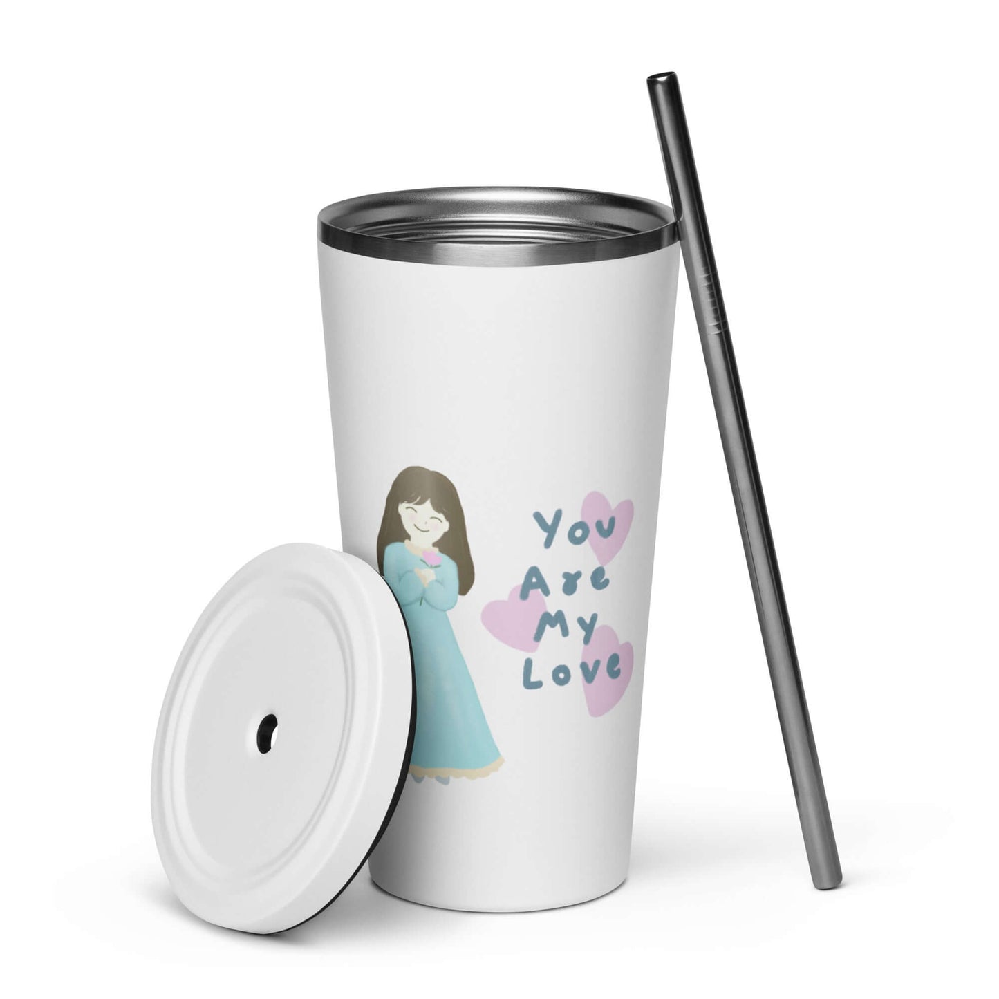 Insulated tumbler with a straw (You Are My Love)