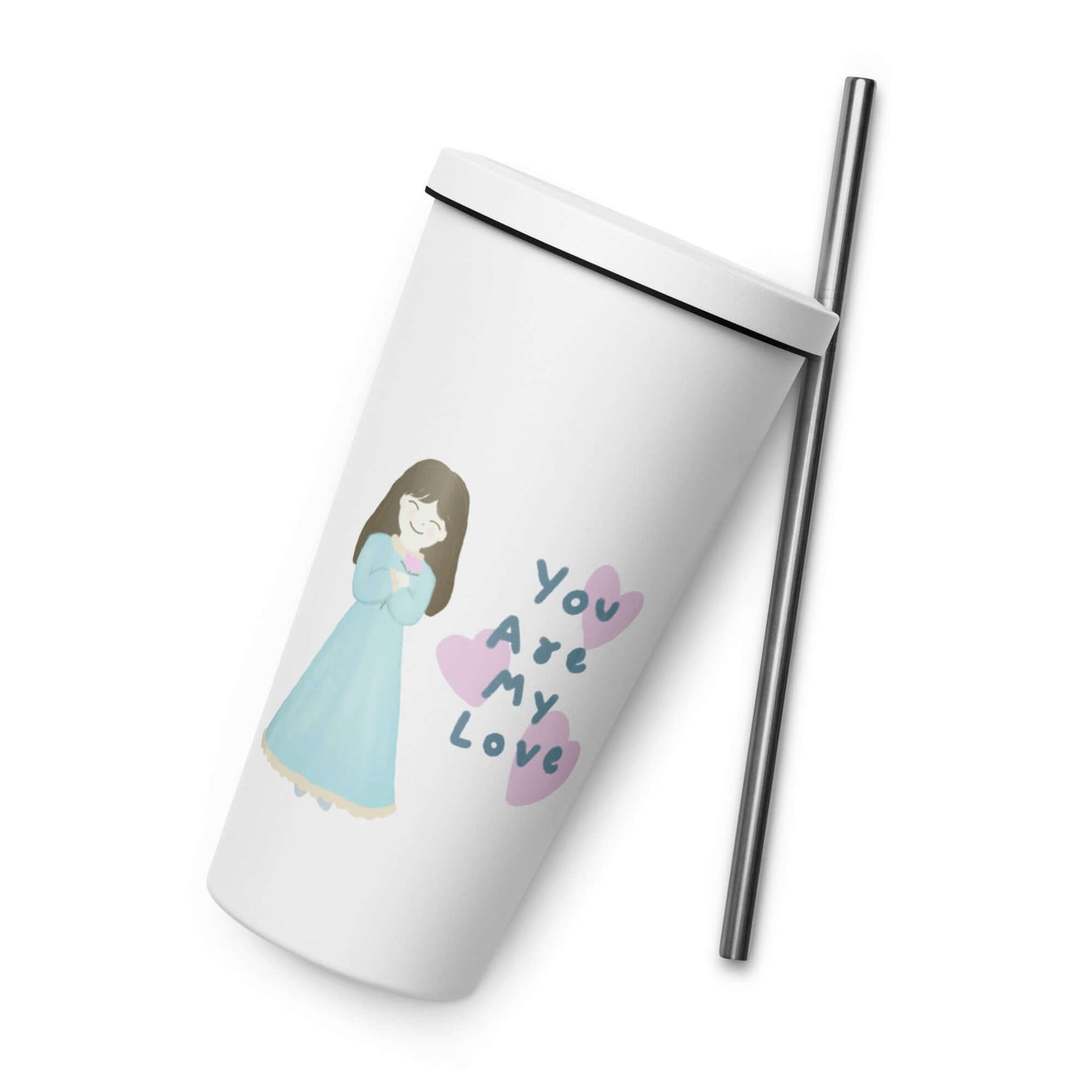 Insulated tumbler with a straw (You Are My Love)