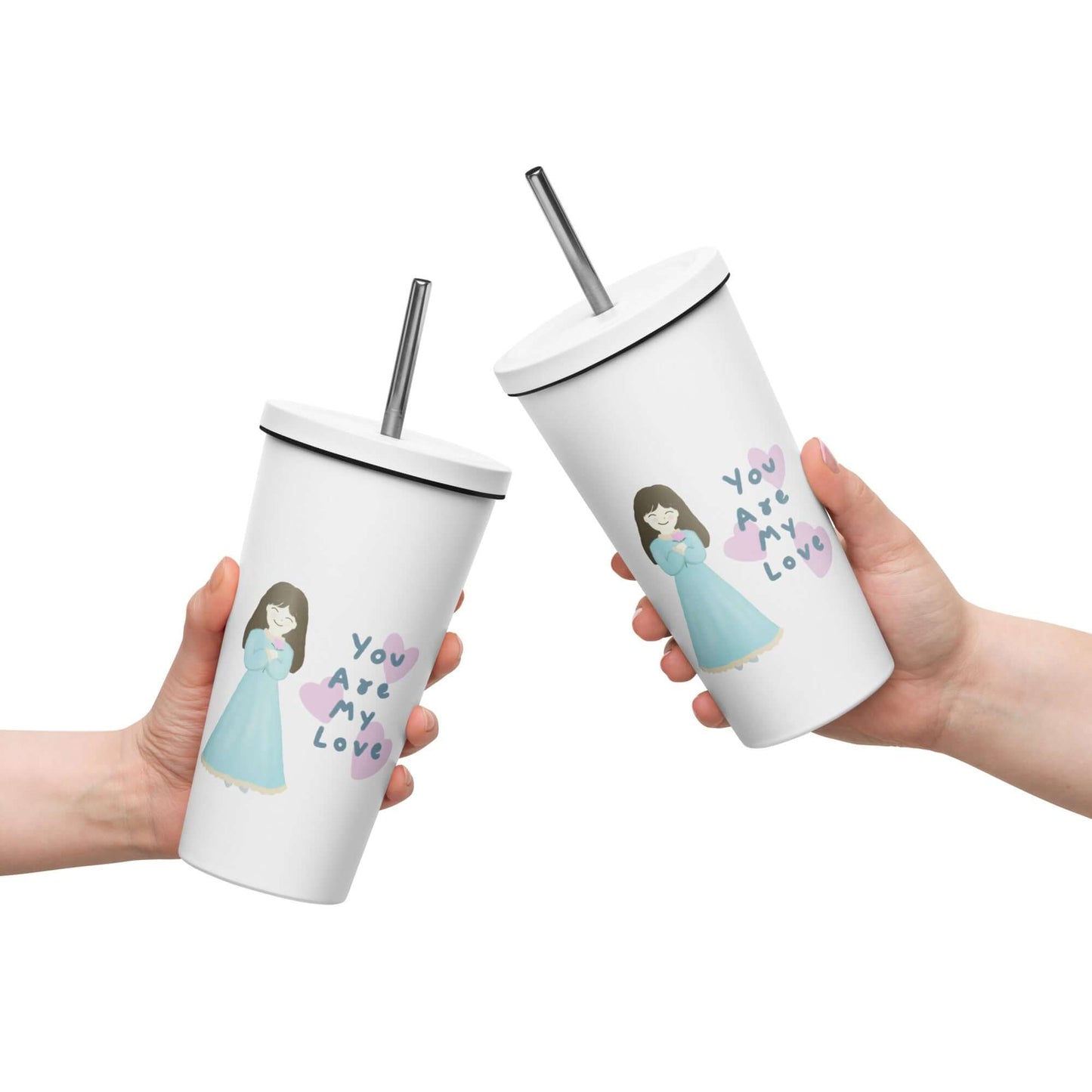 Insulated tumbler with a straw (You Are My Love)