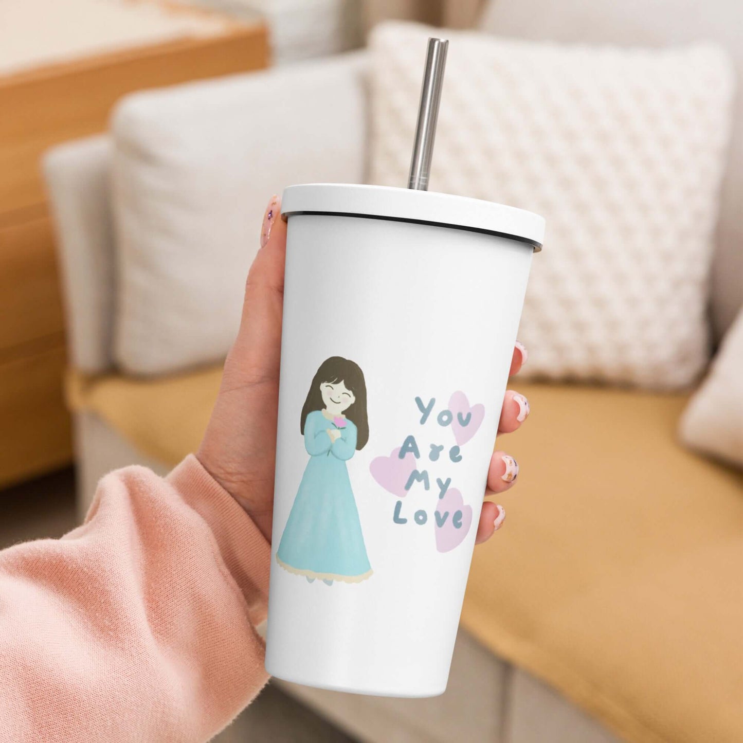 Insulated tumbler with a straw (You Are My Love)